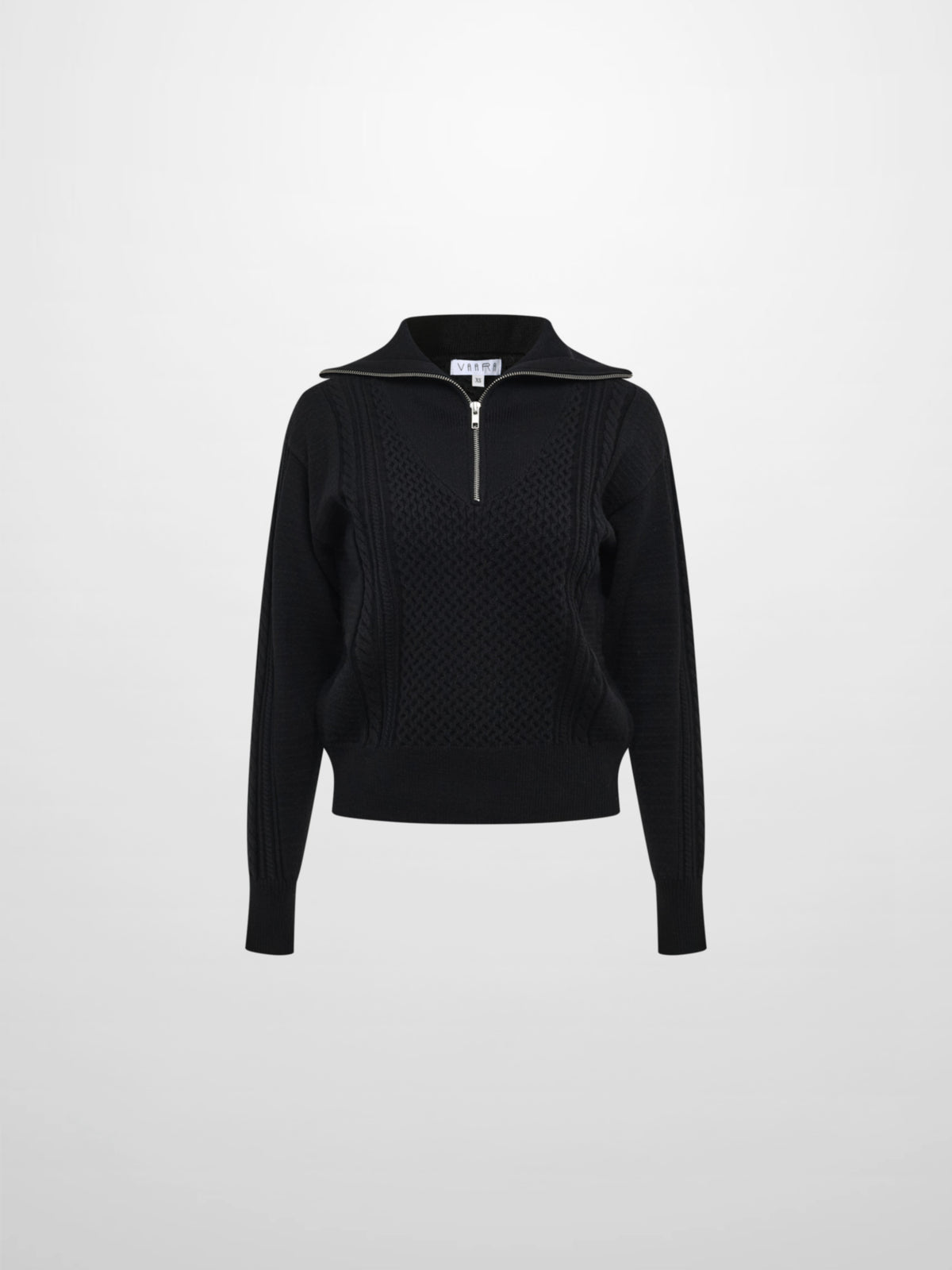 Half Zip Mixed Cable Sweater - Black