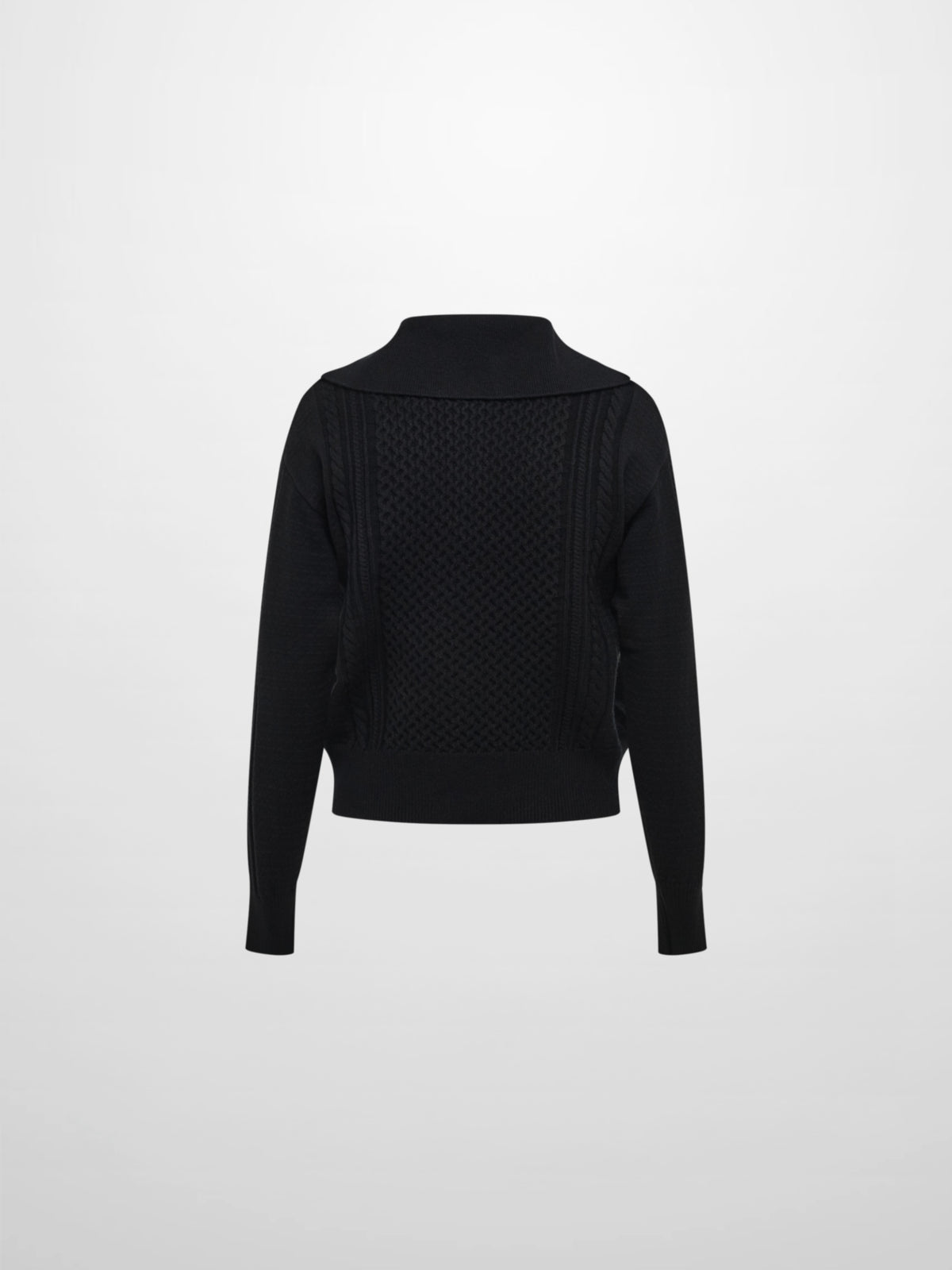 Half Zip Mixed Cable Sweater - Black