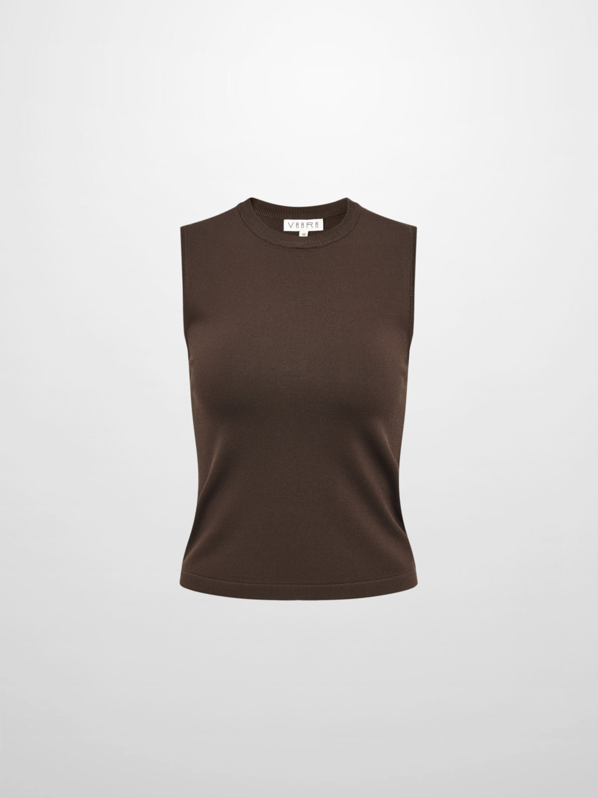 Sleeveless Crew Neck Silk Knit Top - Brown