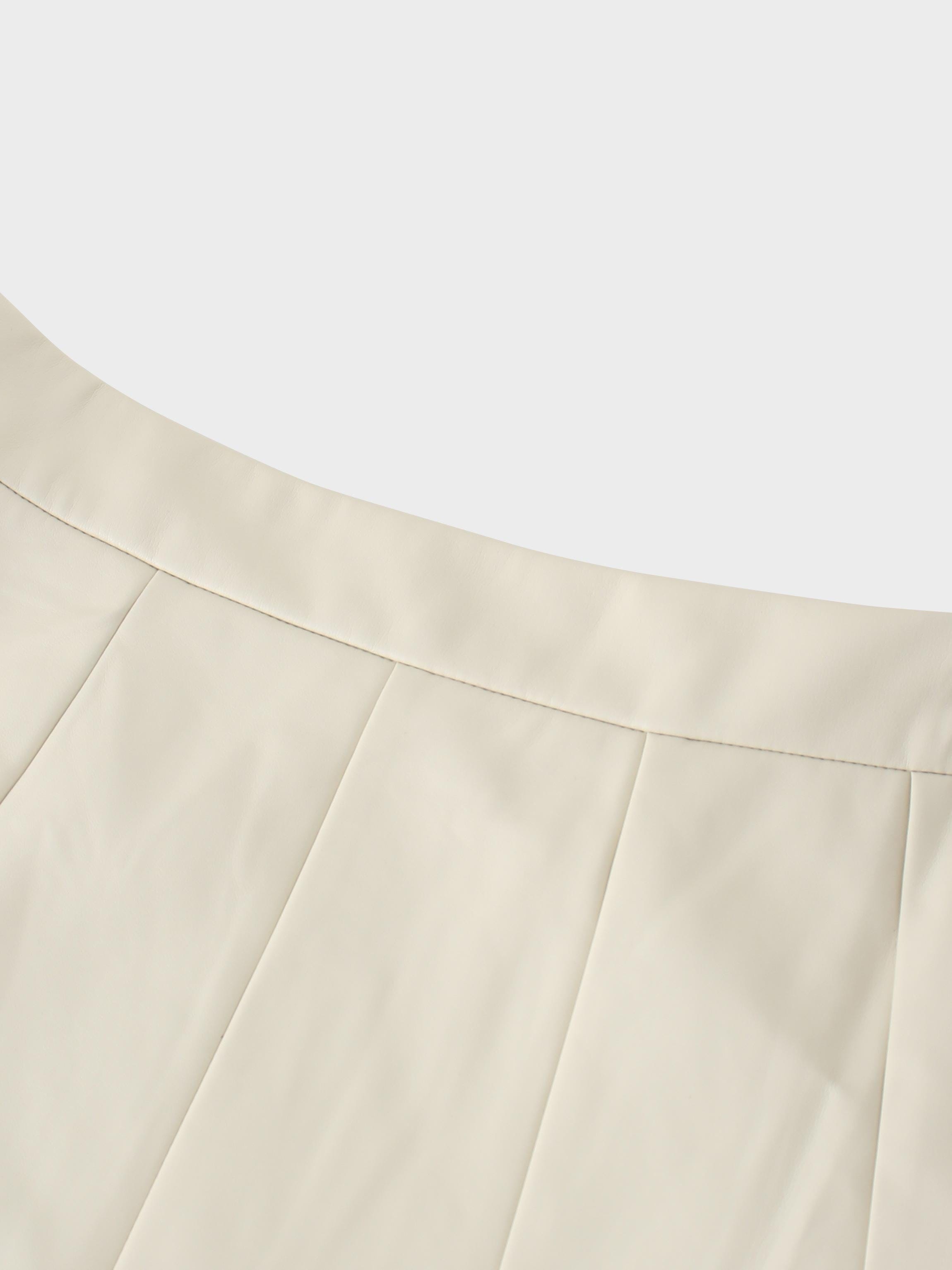 Flare Leather Skirt 27"-Ivory