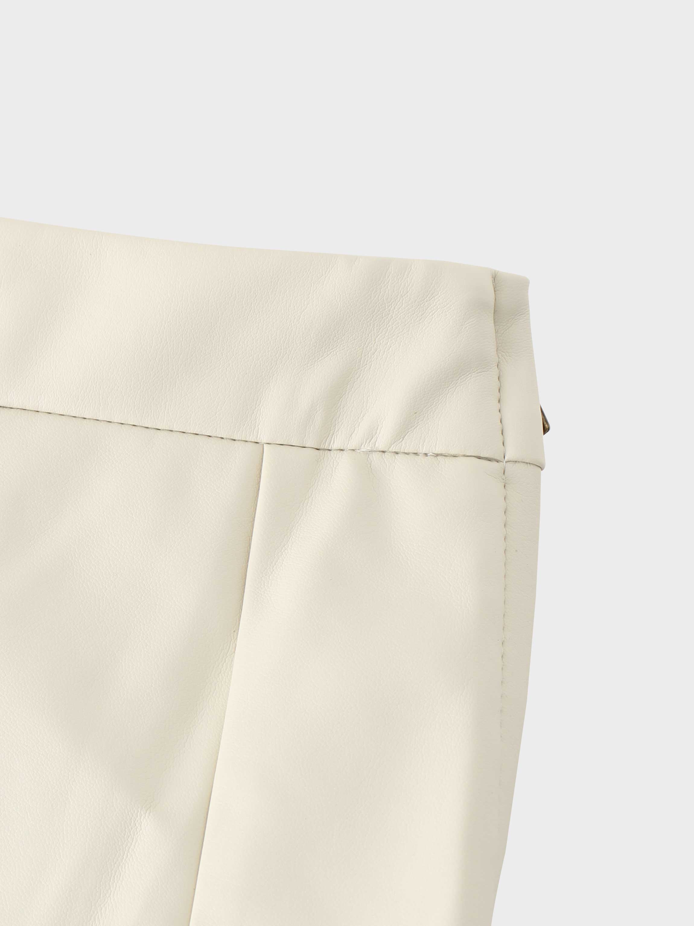 Flare Leather Skirt 27"-Ivory