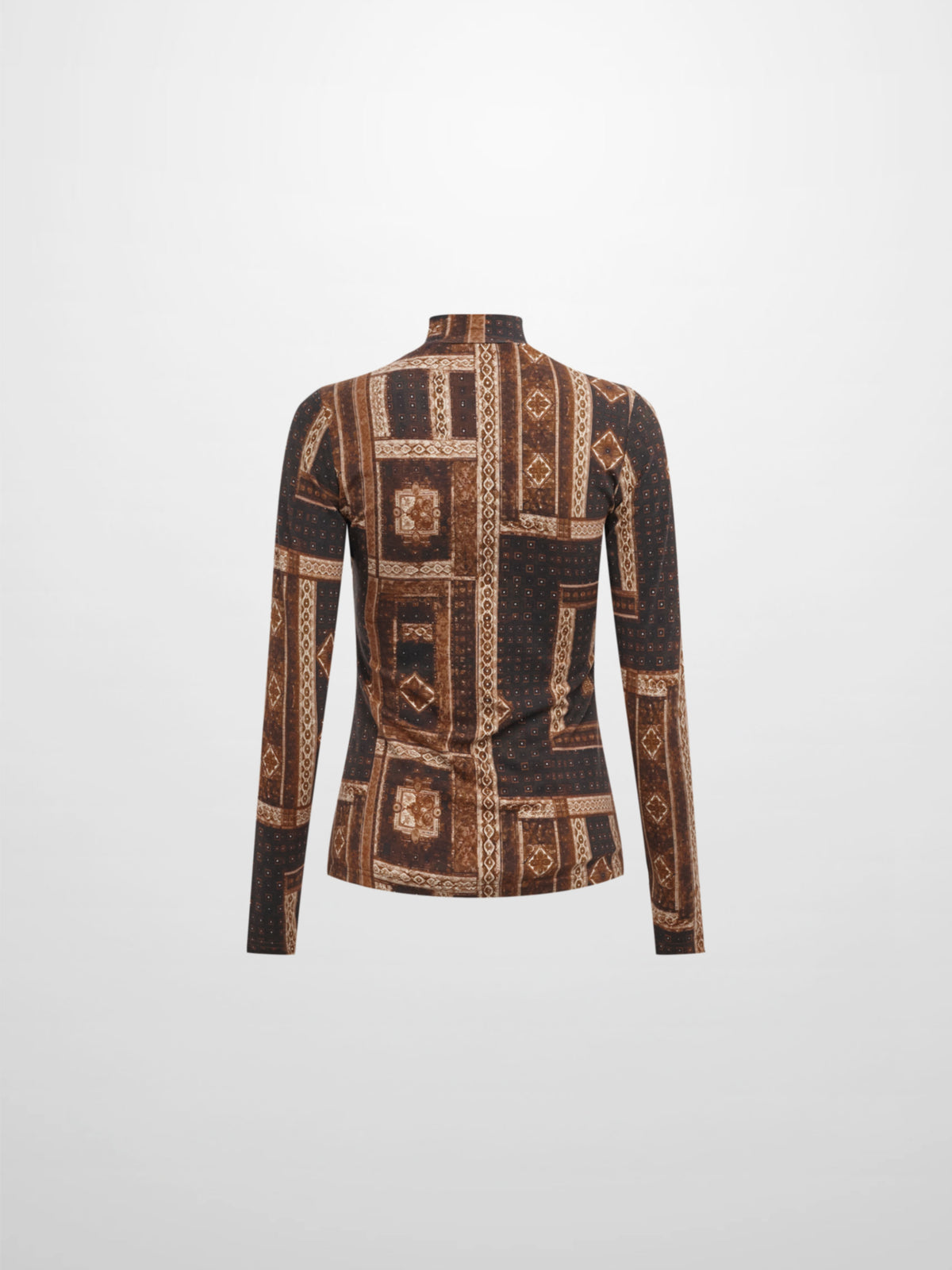 Printed Modal Turtleneck - Brown Mosaic