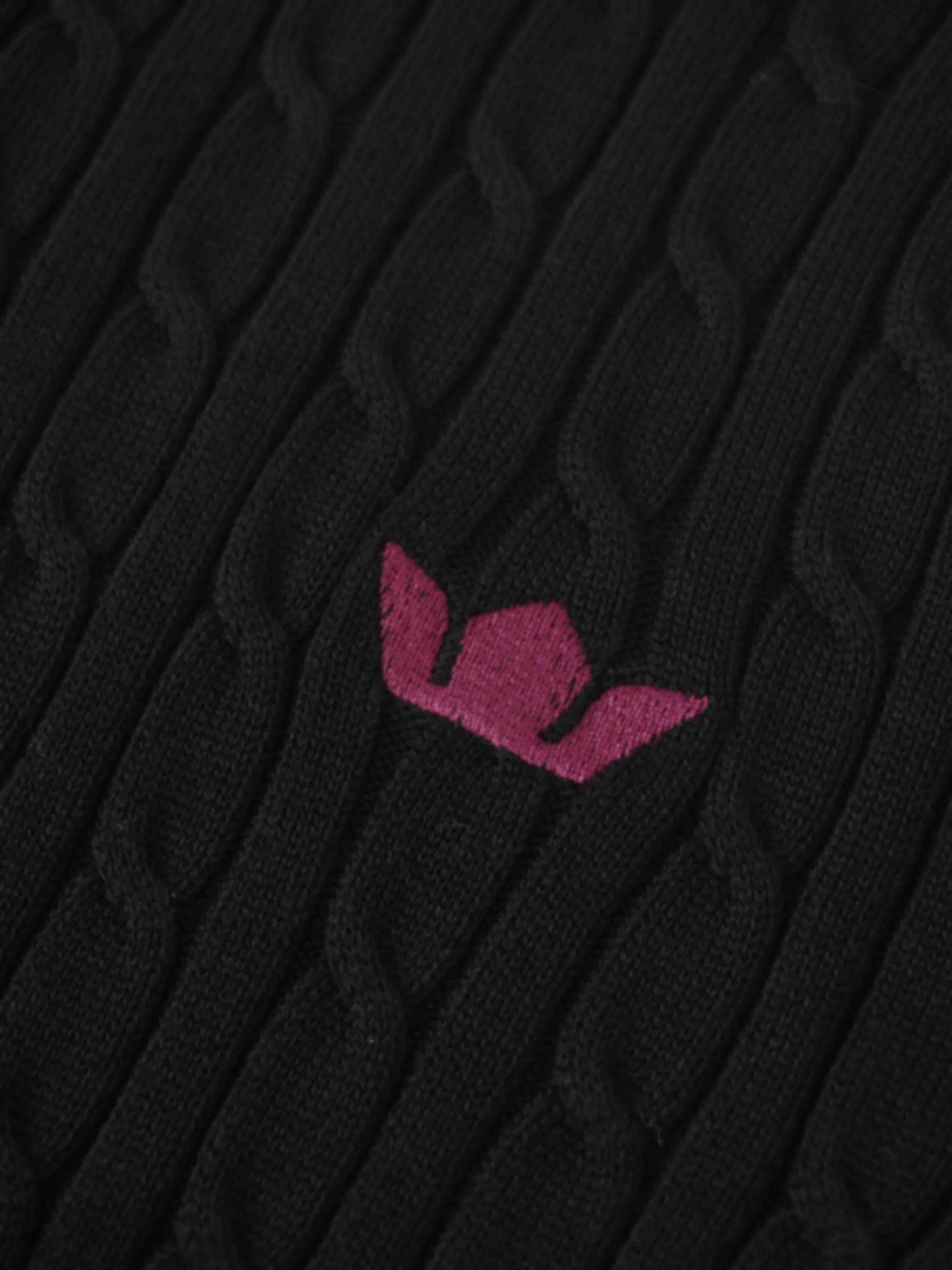 Logo Cable Sweater-Black/Hot Pink