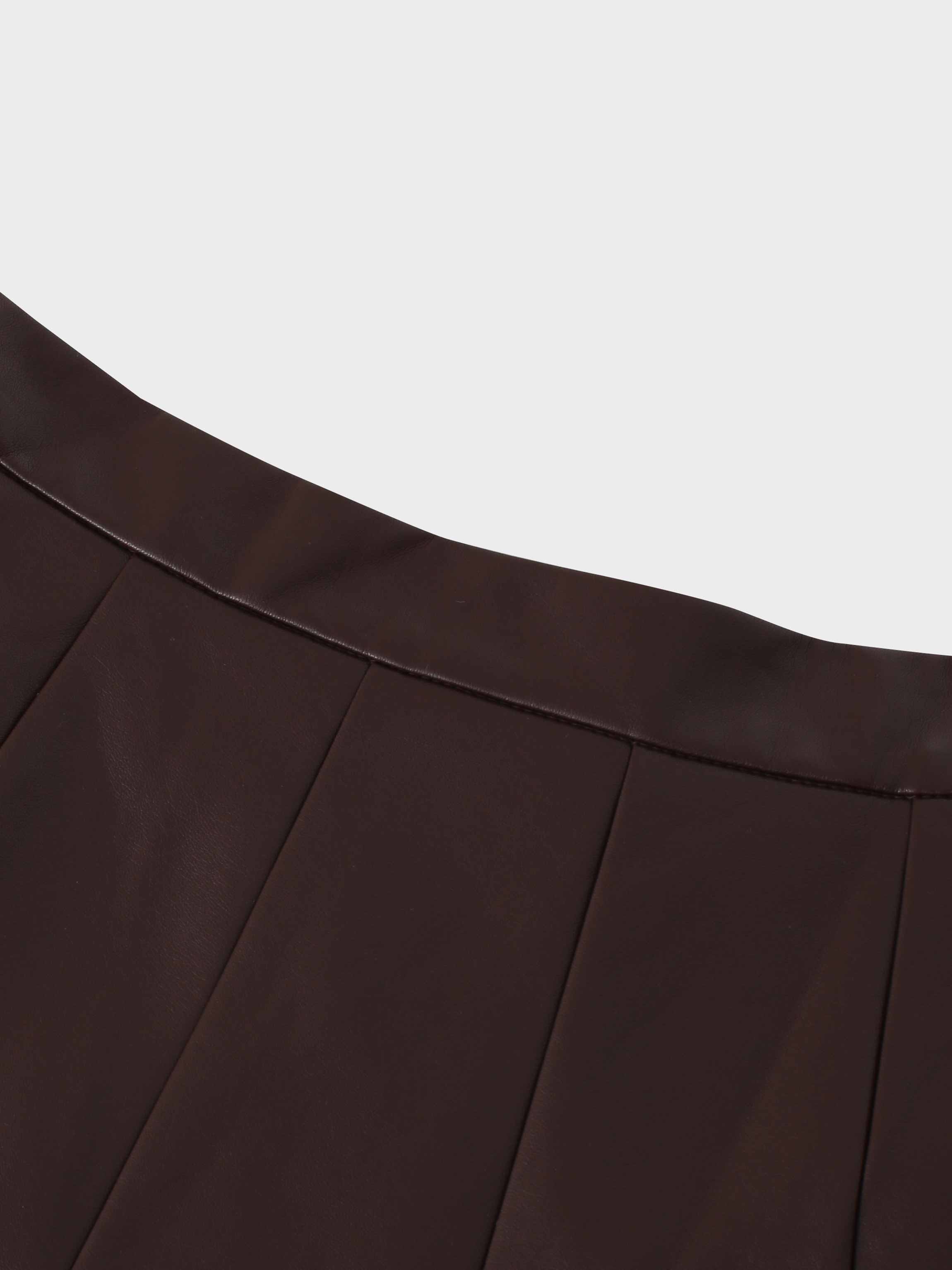 Flare Leather Skirt 27"-Brown