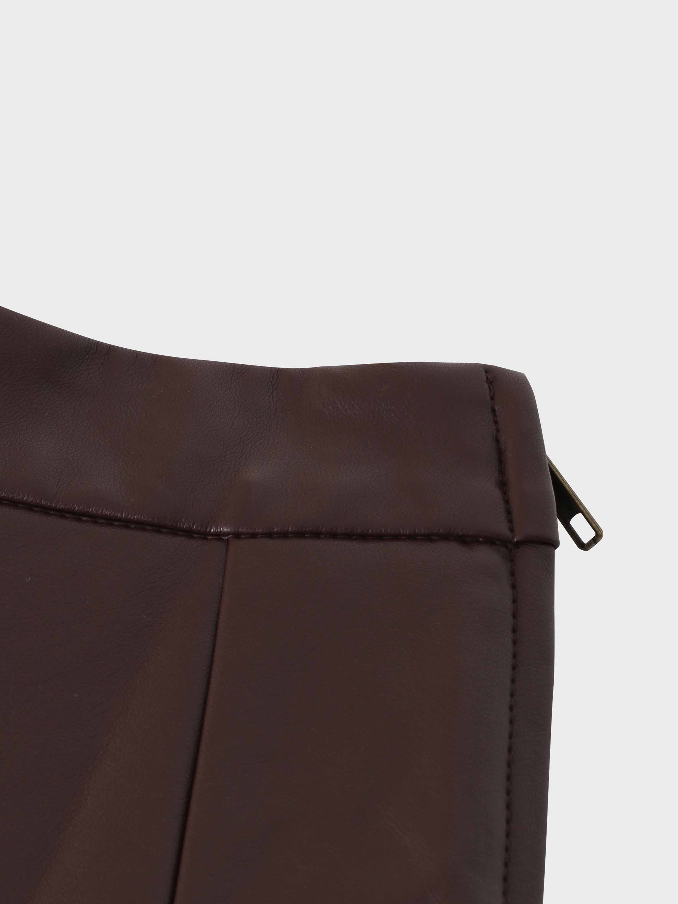 Flare Leather Skirt 27"-Brown