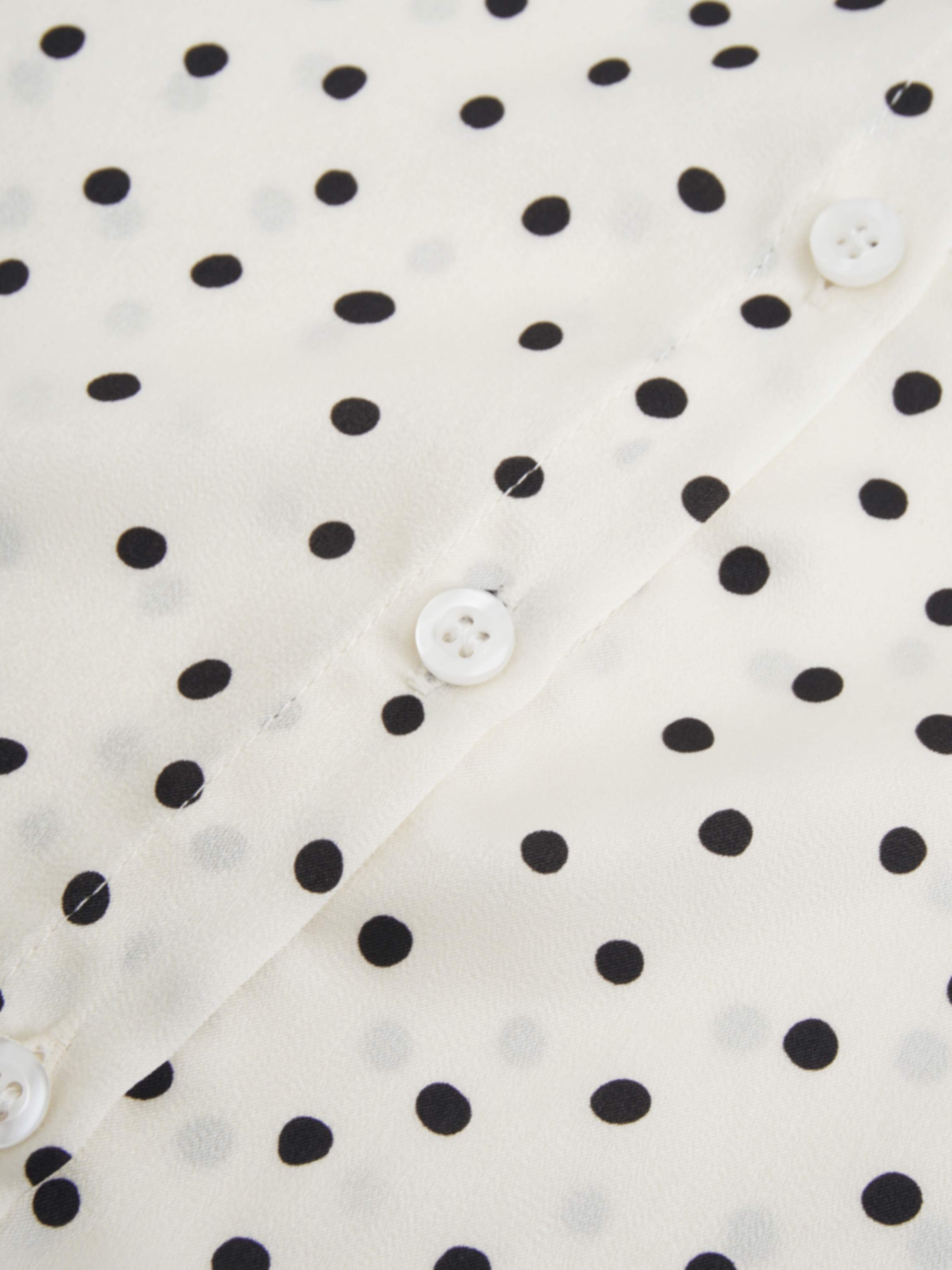 Puff Sleeve Button Down Blouse-Faux Satin Polka Dots