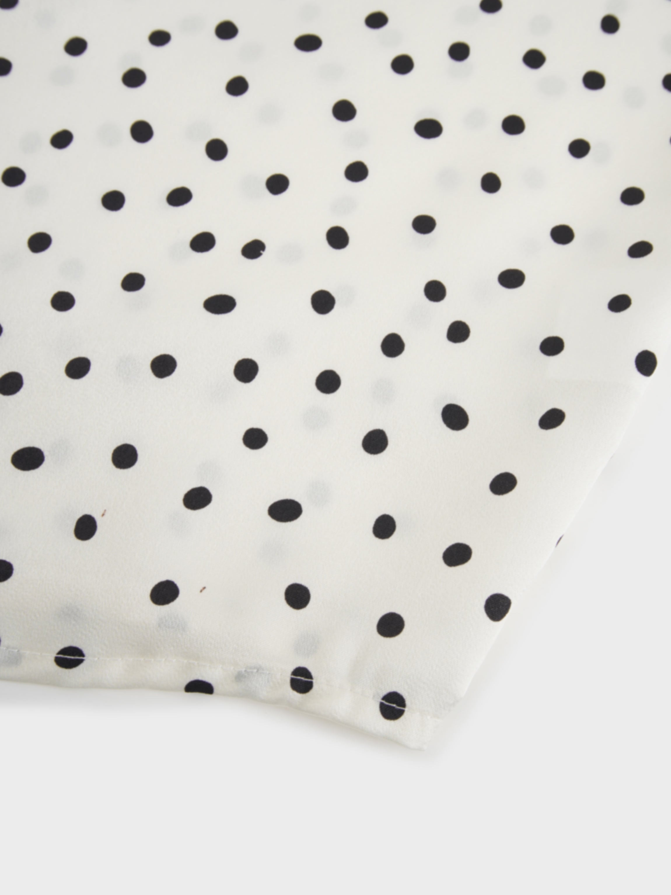 Puff Sleeve Button Down Blouse-Faux Satin Polka Dots