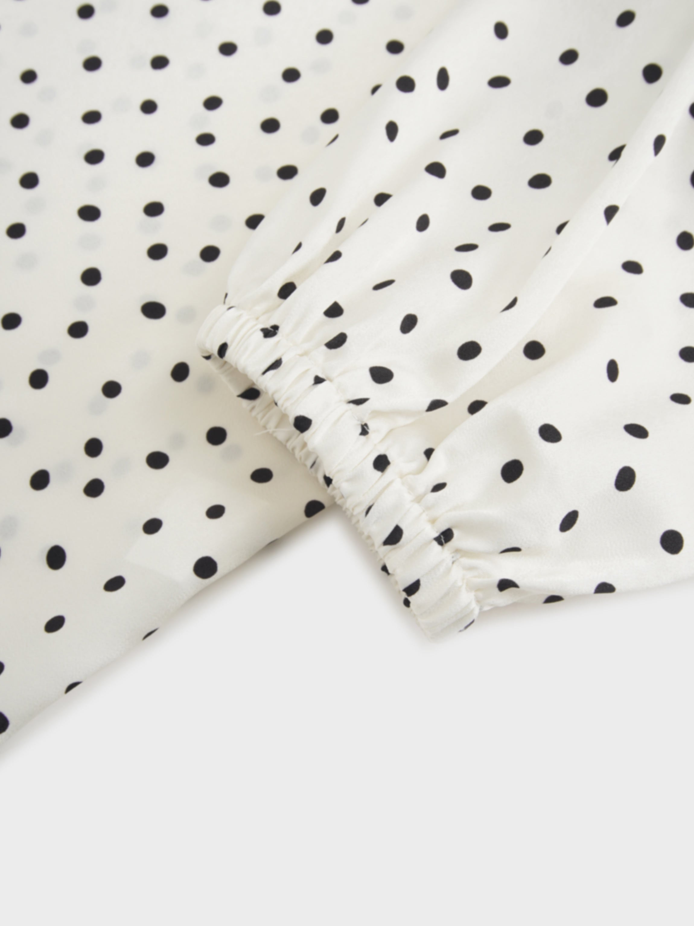 Puff Sleeve Button Down Blouse-Faux Satin Polka Dots