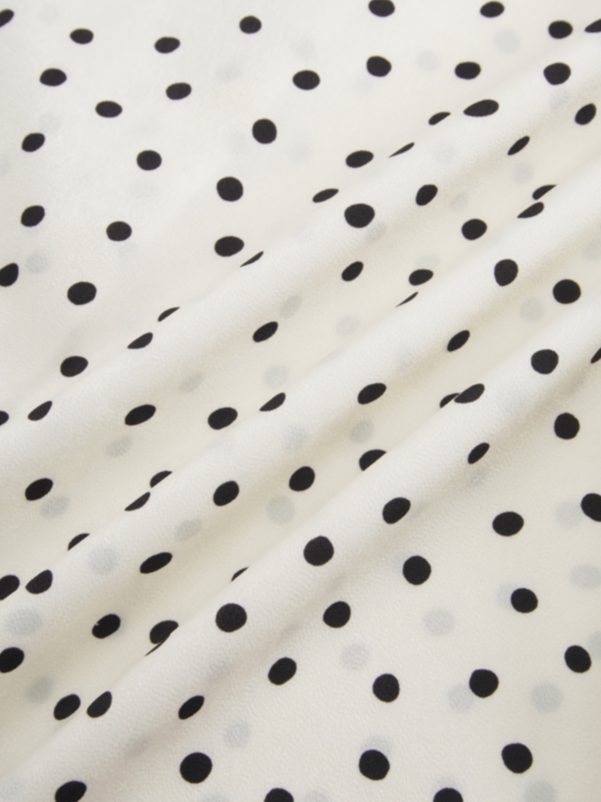 Puff Sleeve Button Down Blouse-Faux Satin Polka Dots