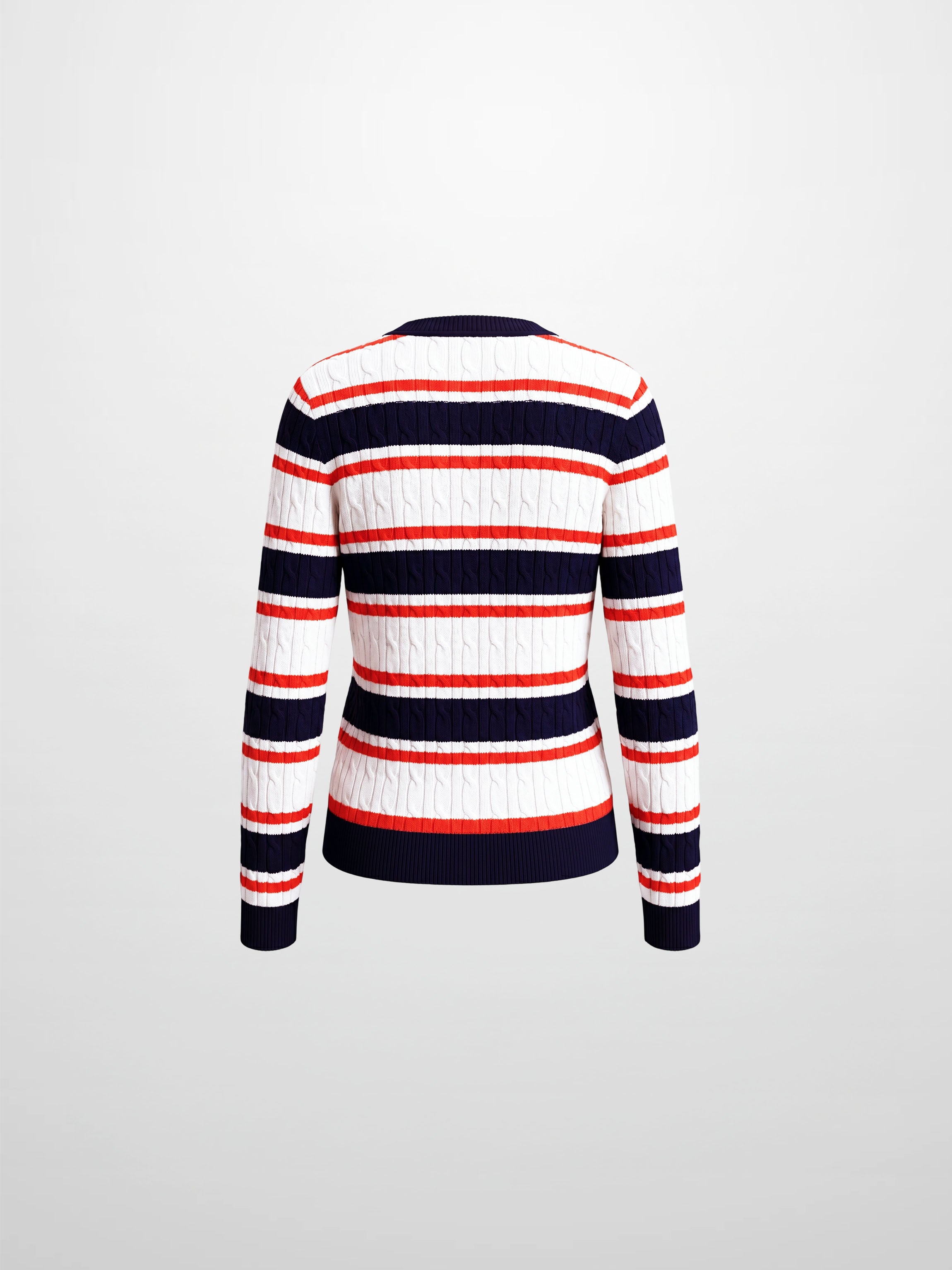 Striped Cable Sweater-Navy/White/Orange