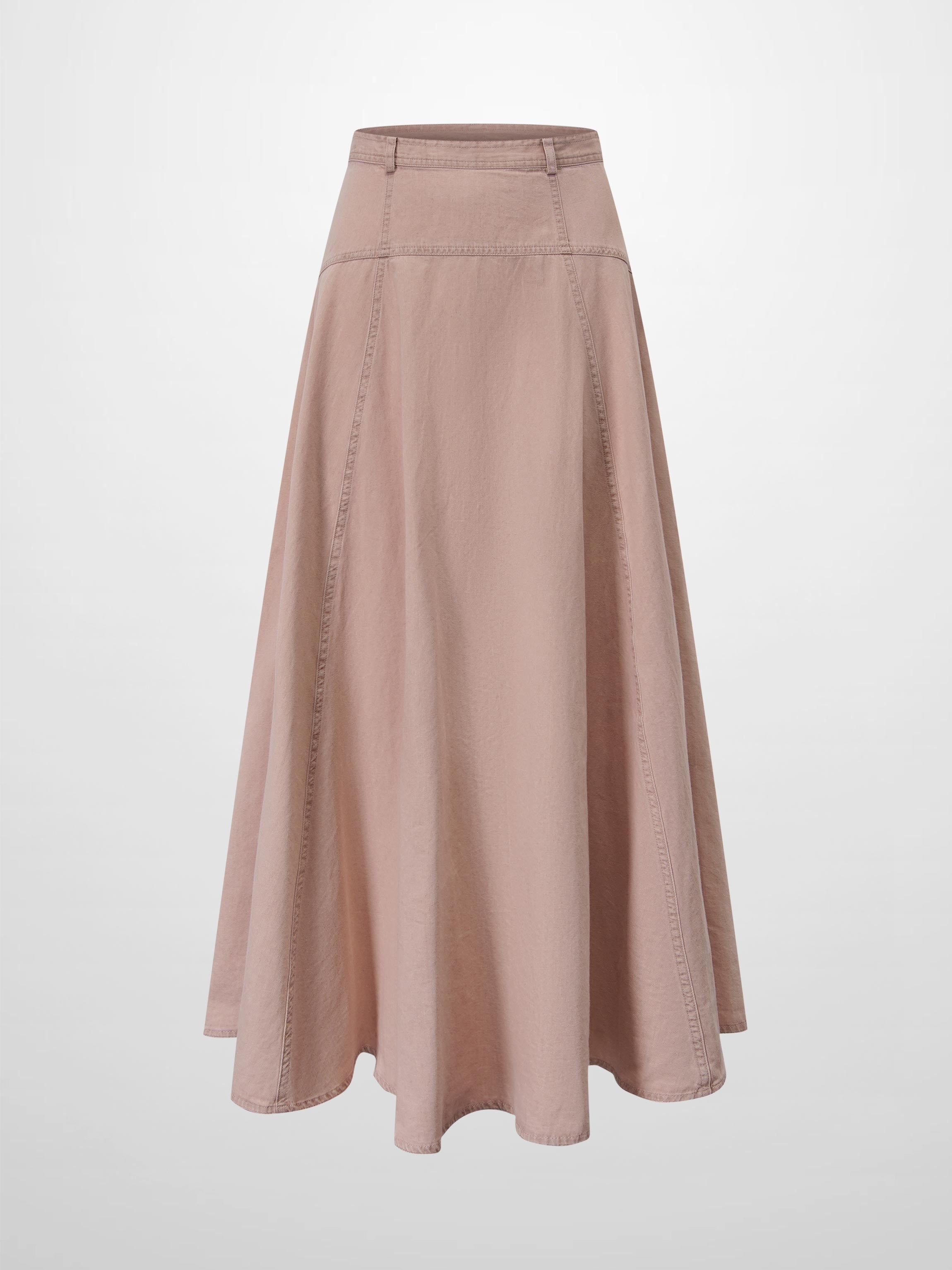 Denim Yoke Circle Skirt-Washed Pink