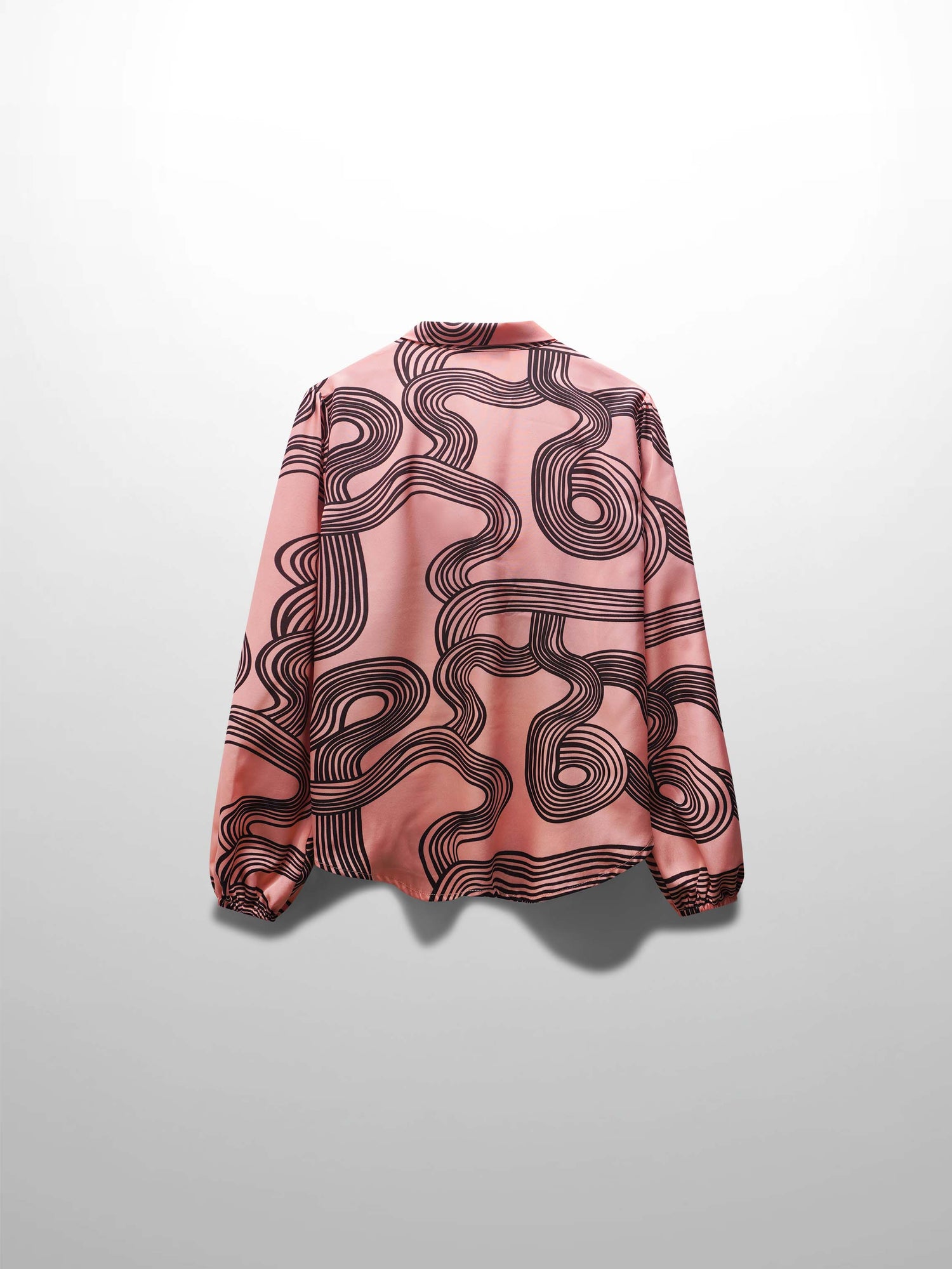 Front Placket Bow Blouse-Black Swirl