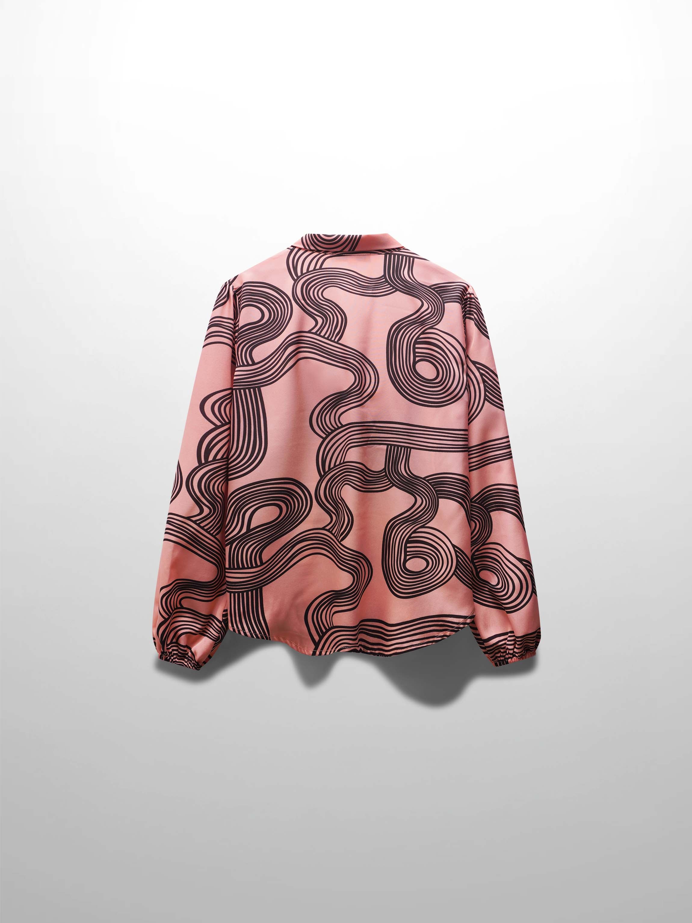 Front Placket Bow Blouse-Black Swirl