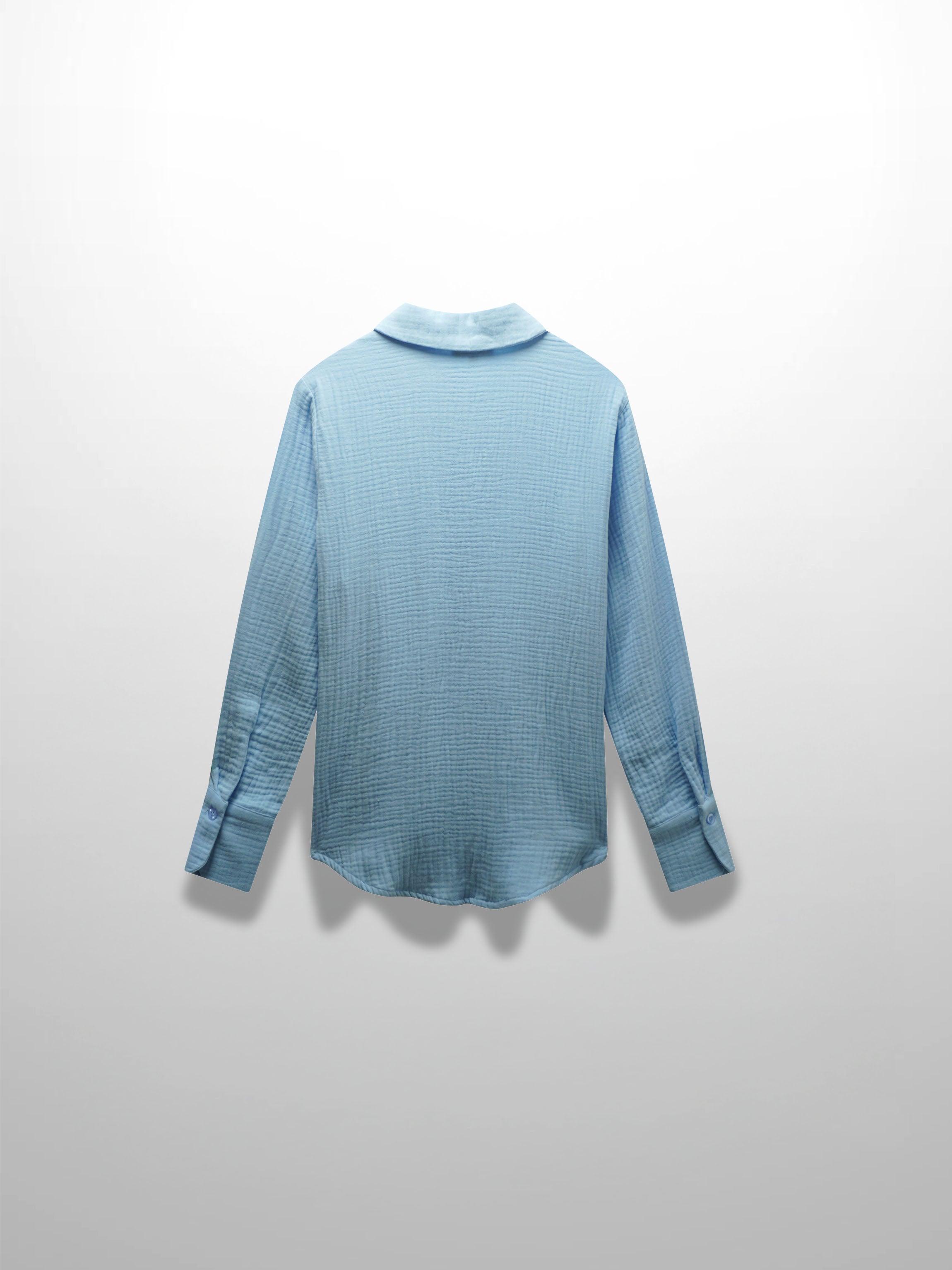 Gauze Button Down Blouse-Light Blue