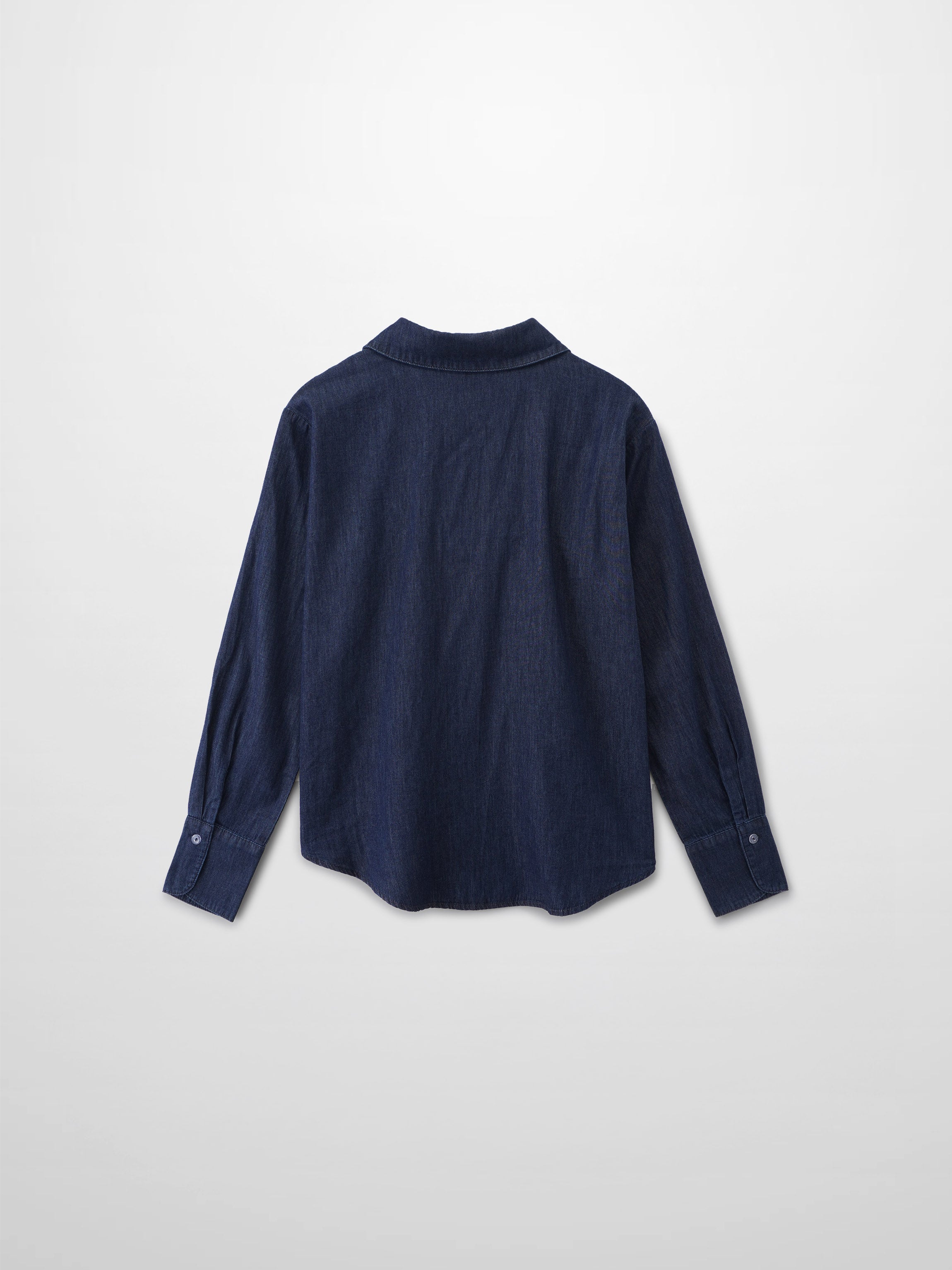 Denim Button Down Blouse-Dark Blue