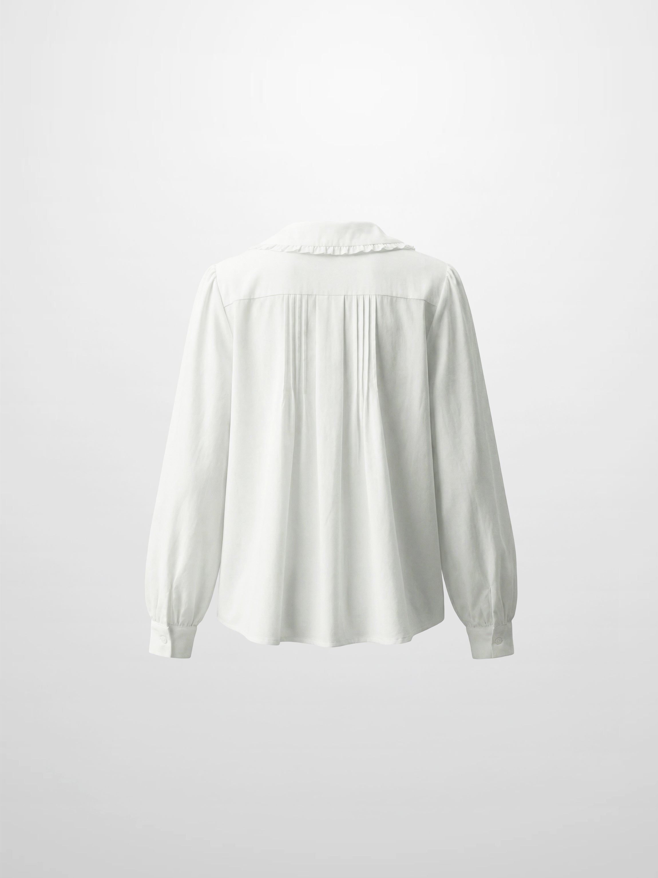 Ruffle Collar Pintuck Pleat Blouse-White