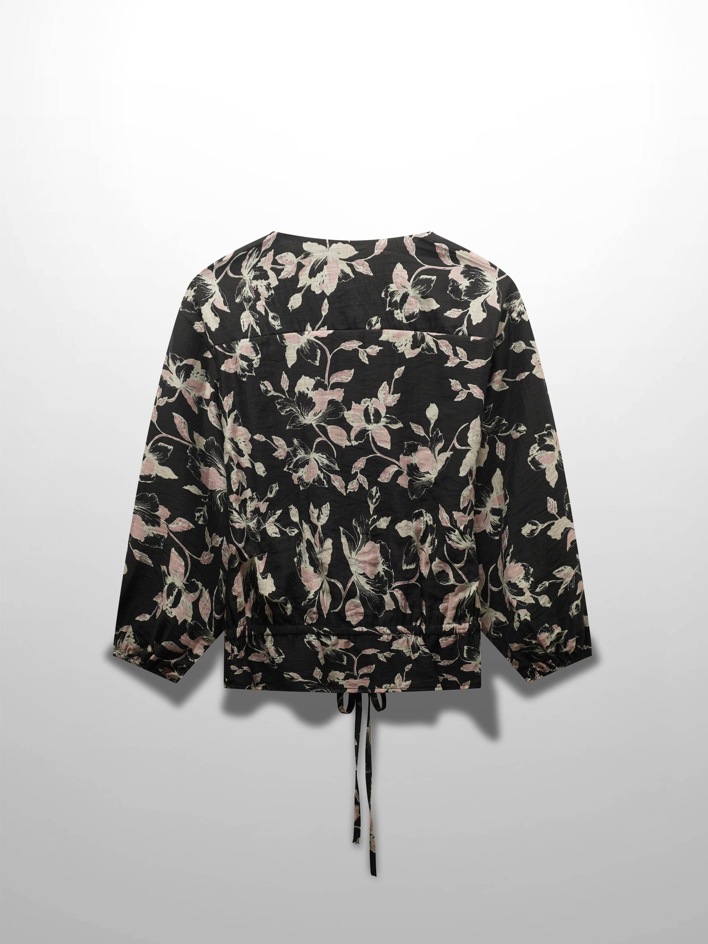 Crew Neck Peplum Ruffle Blouse-Pink Floral