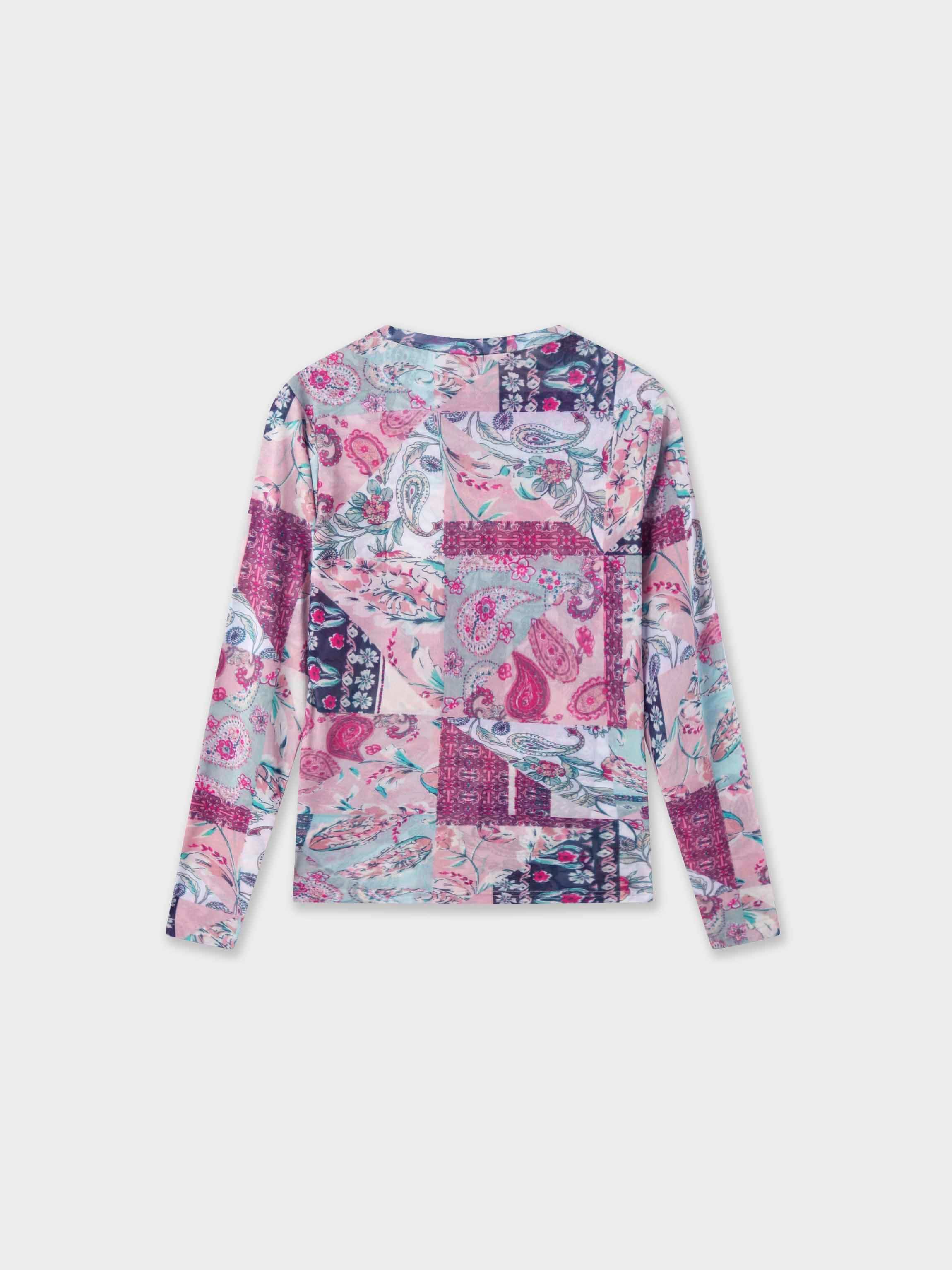 Printed Mesh Crew Neck Top-Vintage Floral