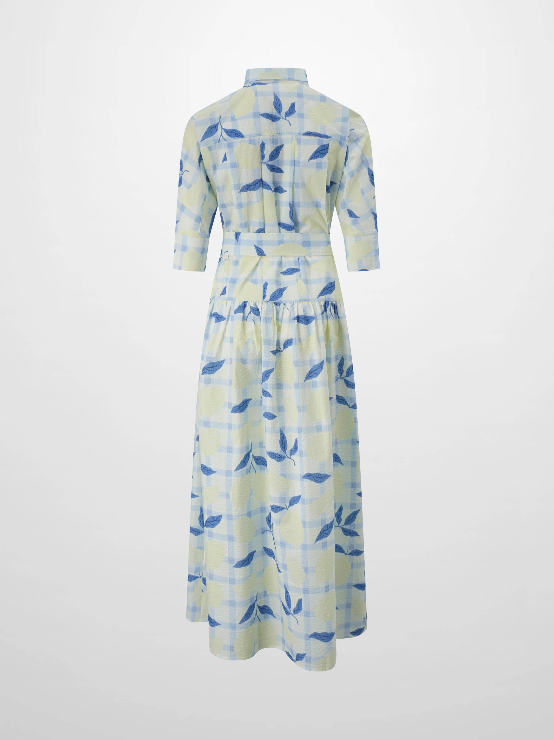 Yoke Gathered Belted Shirtdress-Lots of Lemon