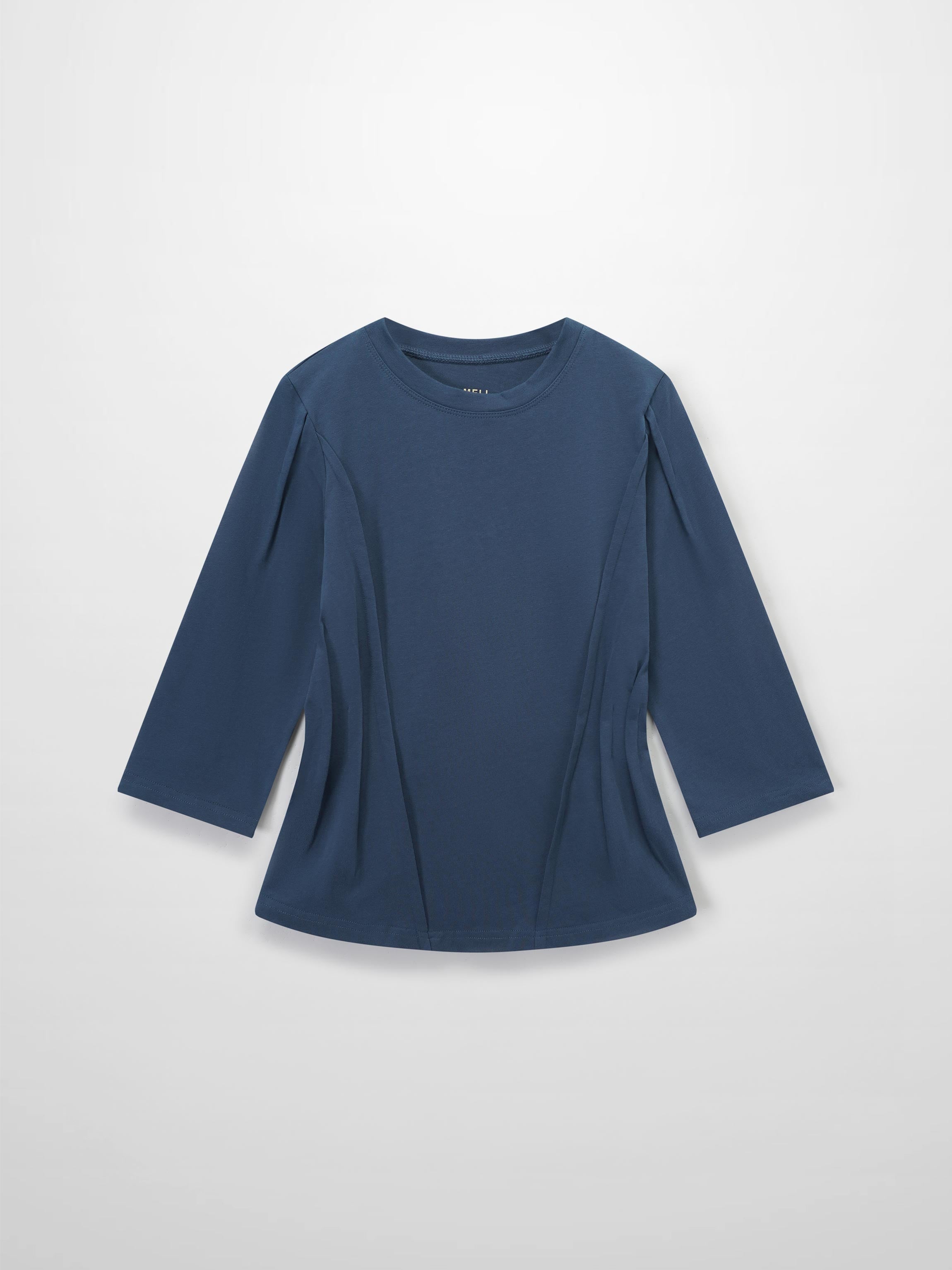 Pleat Seam T-shirt-Denim Blue