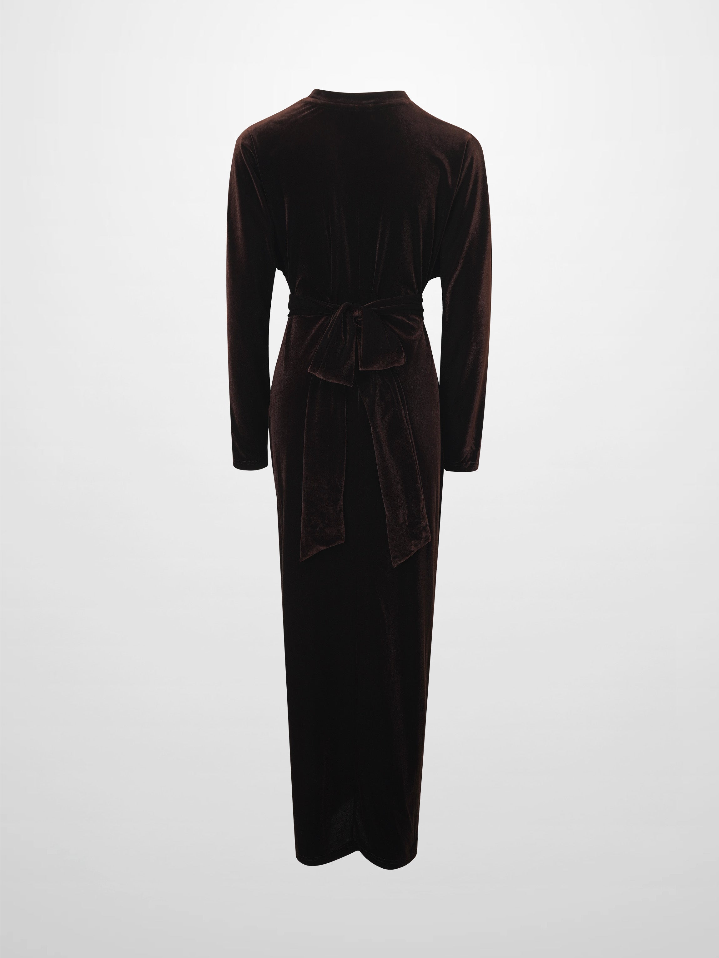 Velour Wrap Tie Maxi Dress-Brown