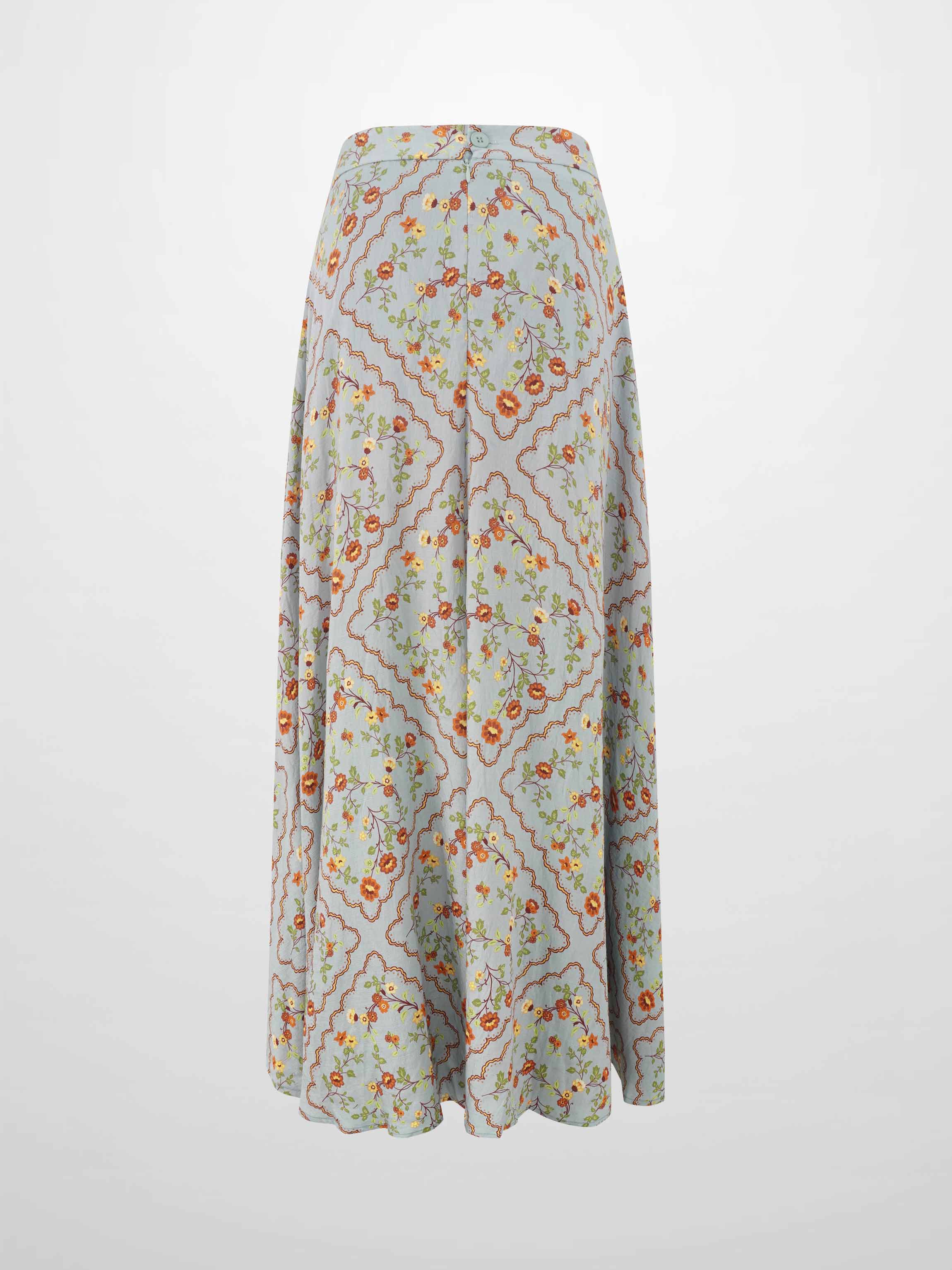 Full Belted Print Skirt-Diamond Floral