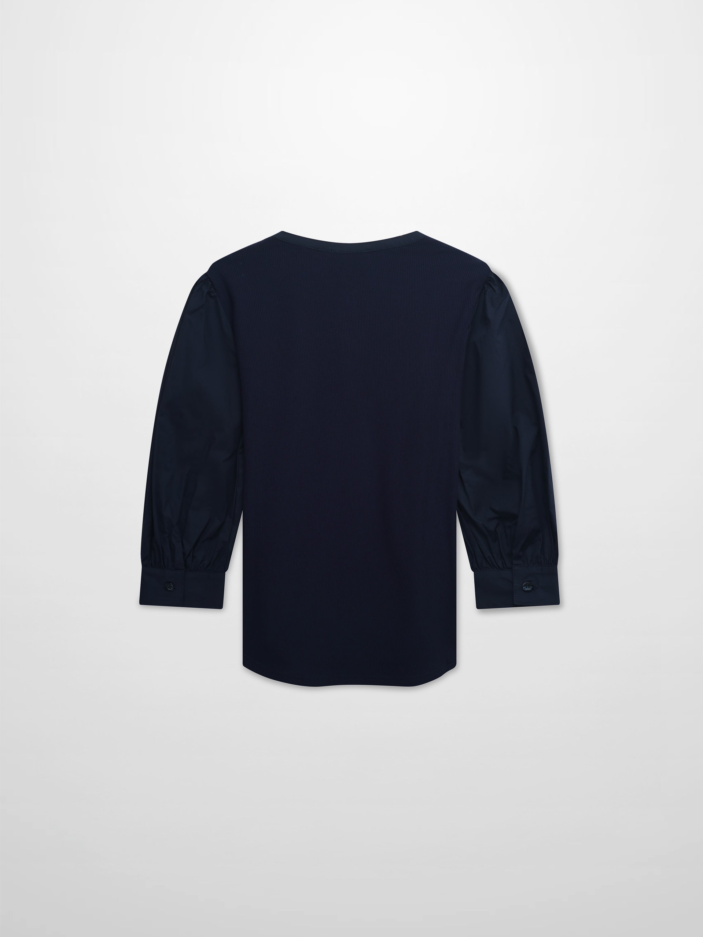 Puff Sleeve Ribbed T-Shirt-Navy