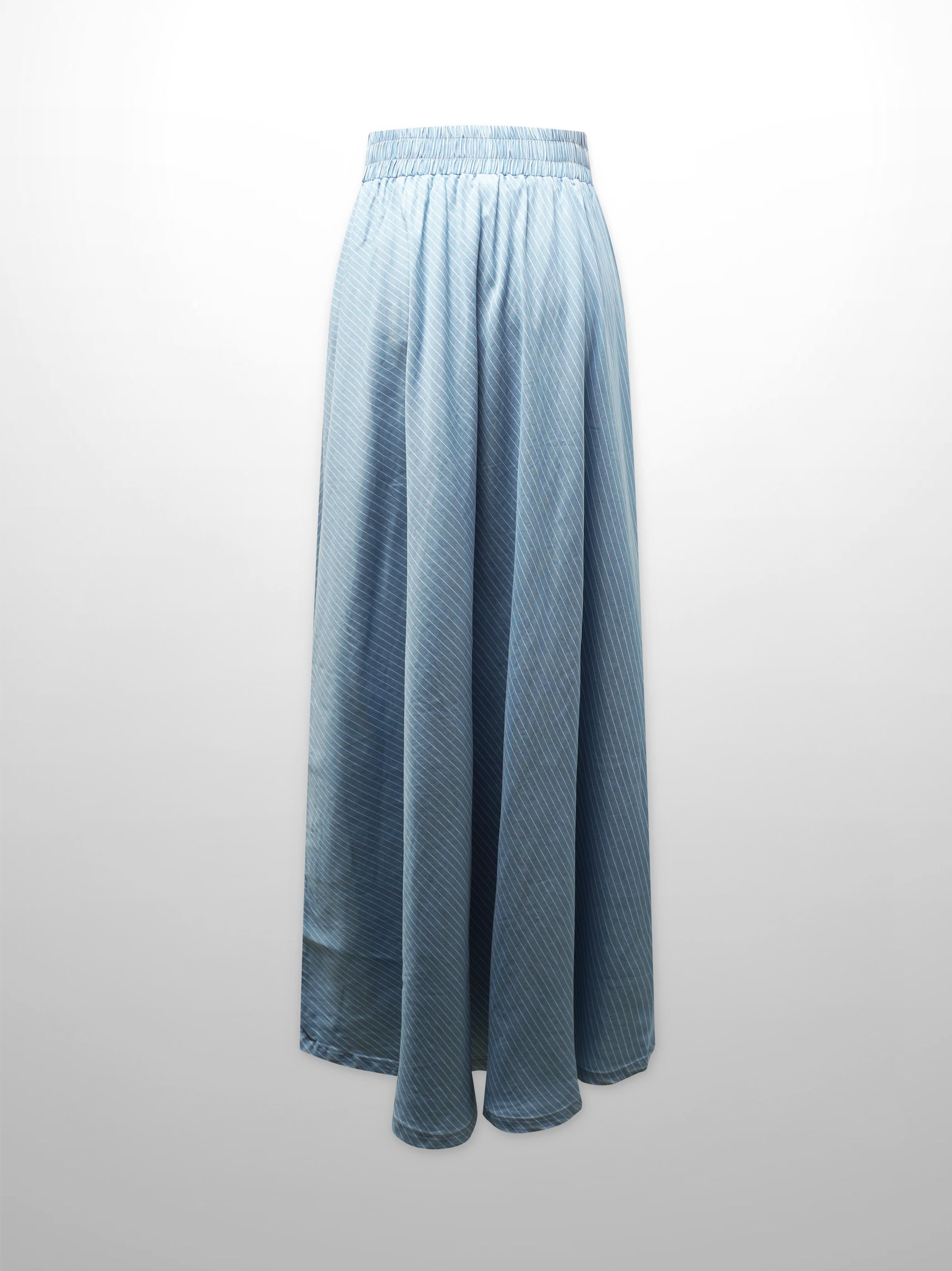Pinstripe Circle Skirt-Light Blue/White