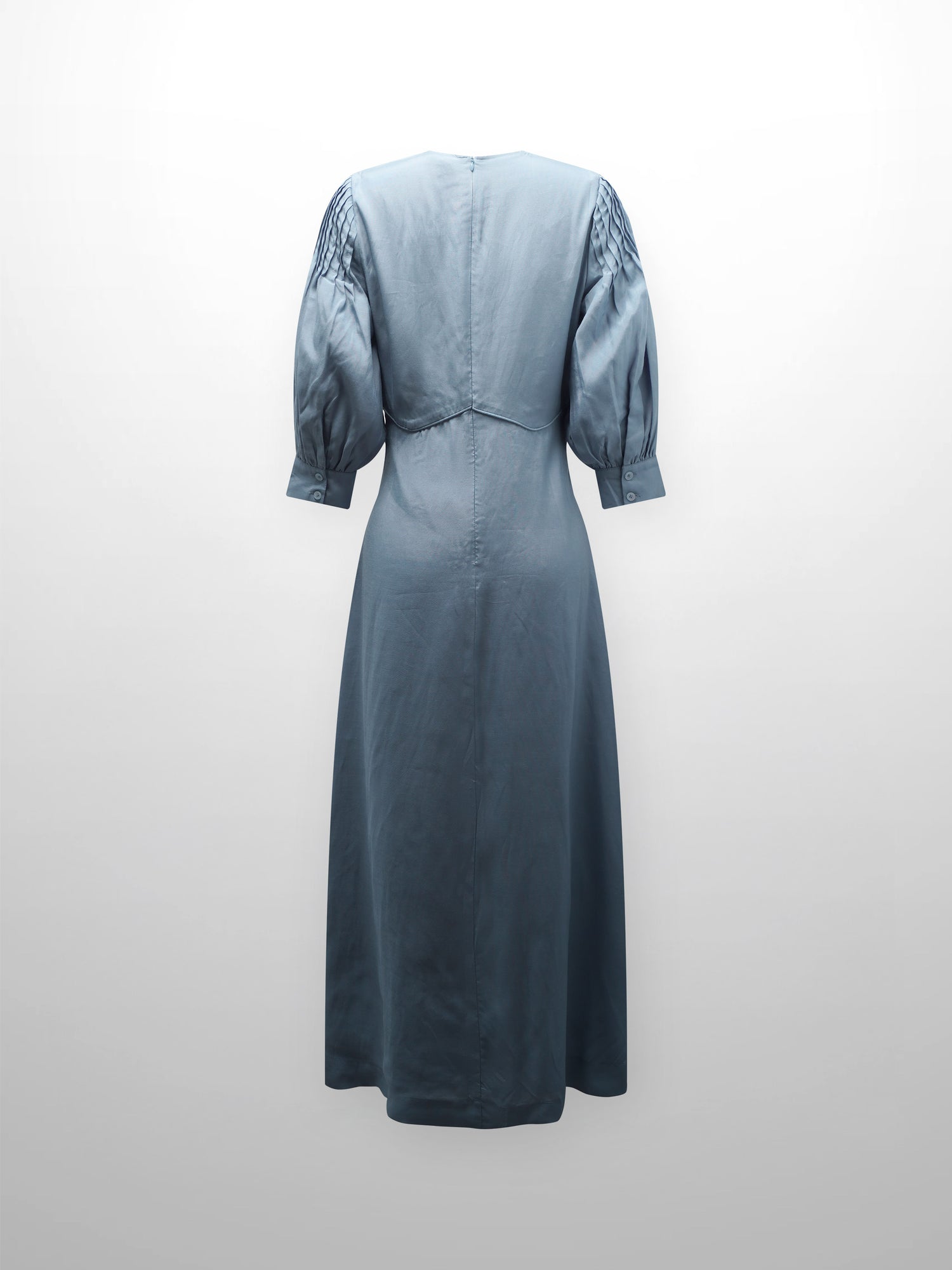 Pleated Sleeve High Waisted Dress-Light Blue