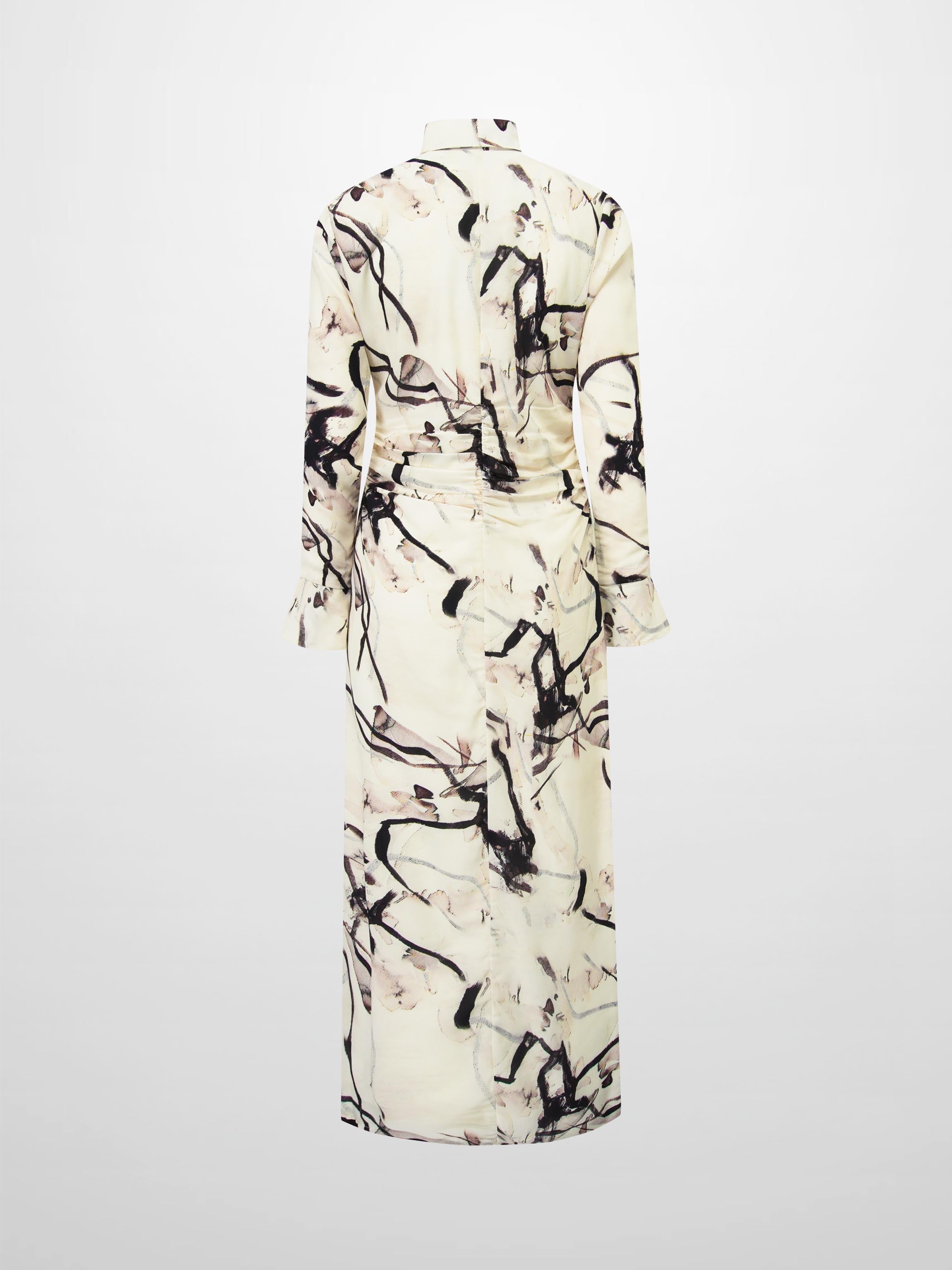 Front Shirred Shirtdress-Cream Floral