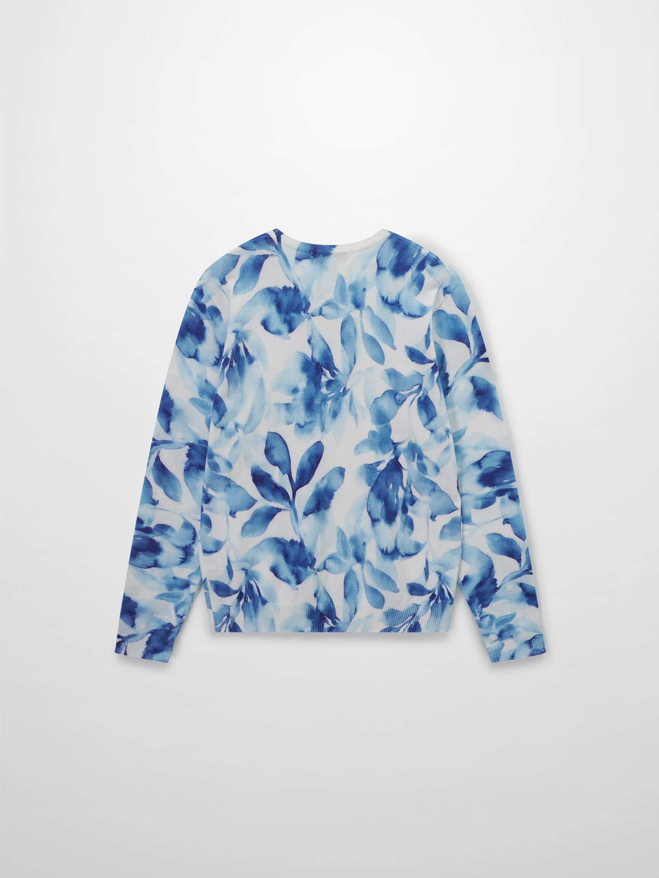 Printed Sweater-Blue Leaves
