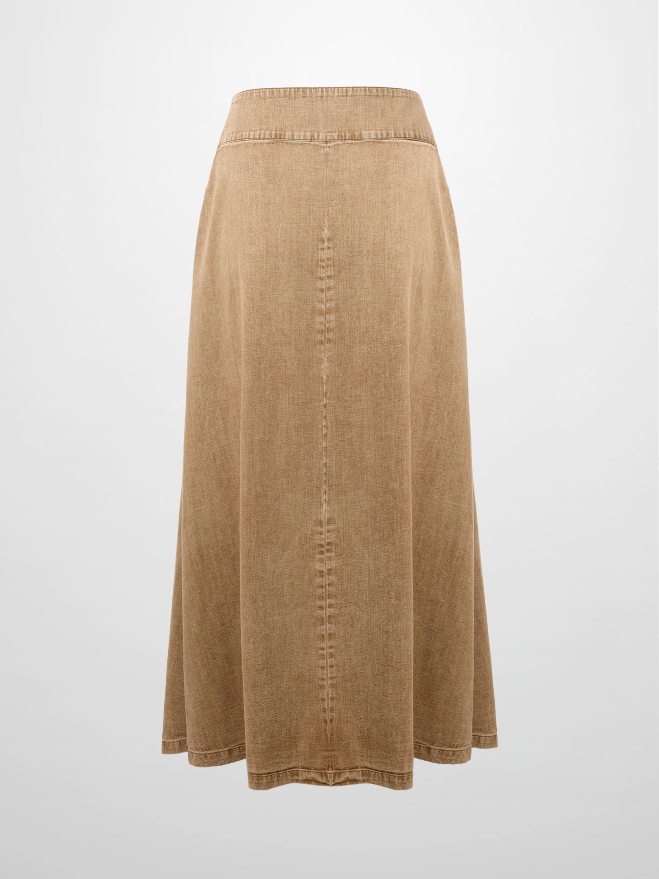 Inverted Yoke Pleat Denim Skirt-Light Tan