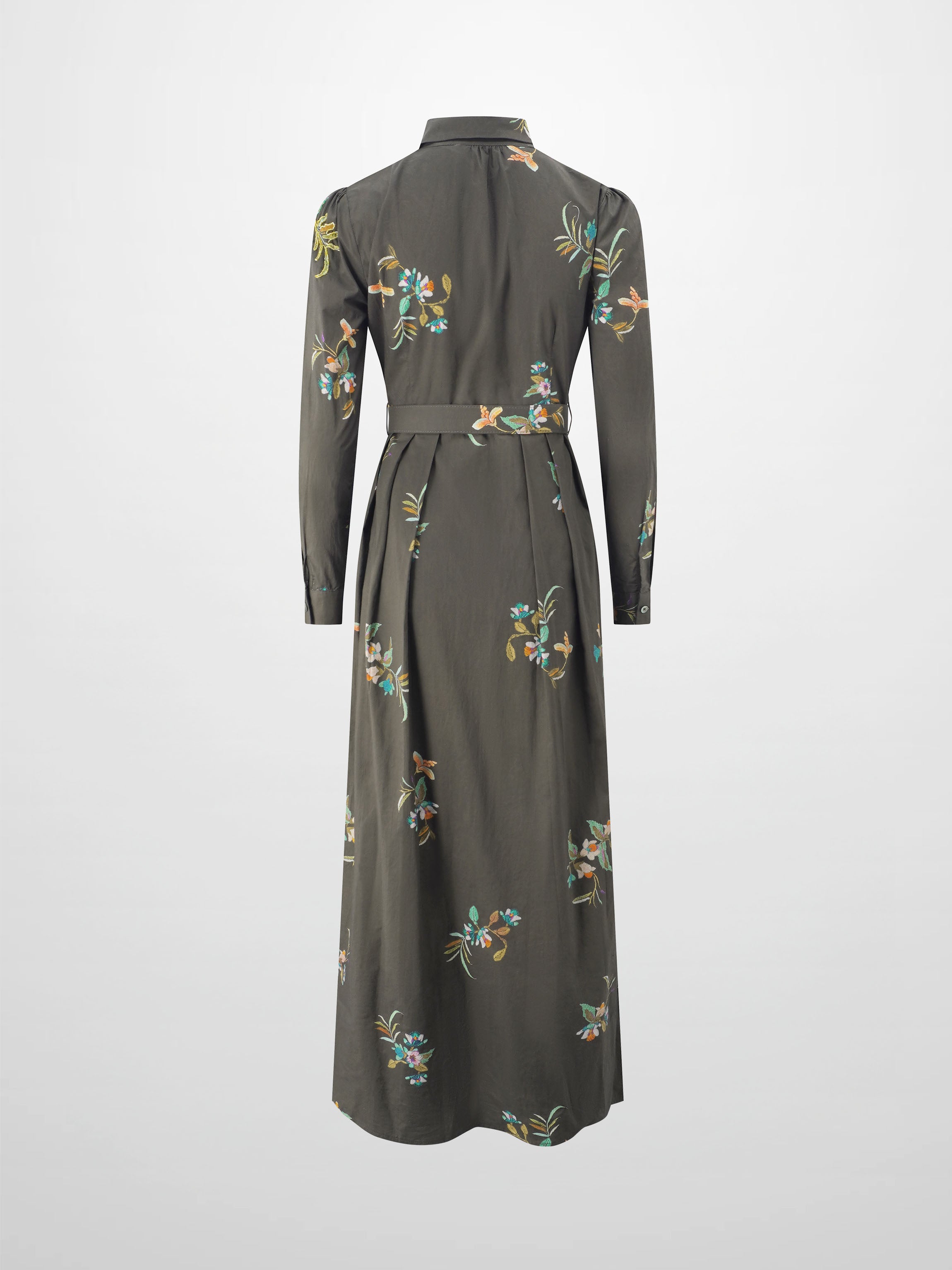 Belted Pleated Bottom Shirtdress-Beaded Floral