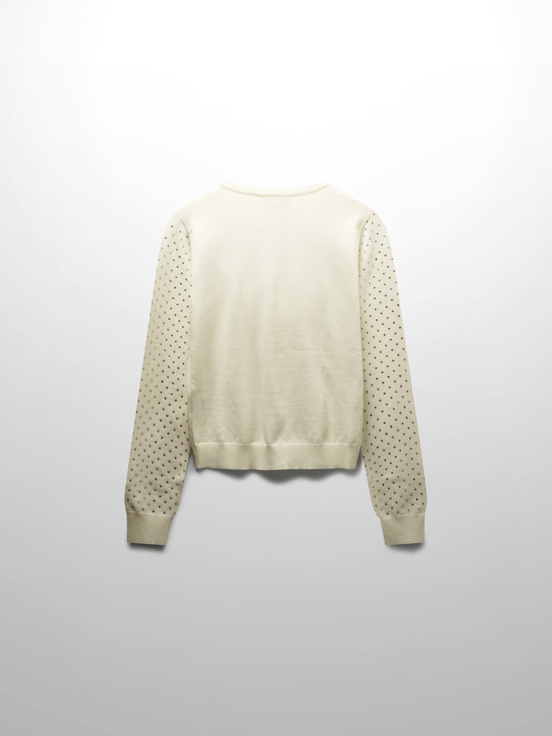 Stone Embellished Crew Cardigan-White
