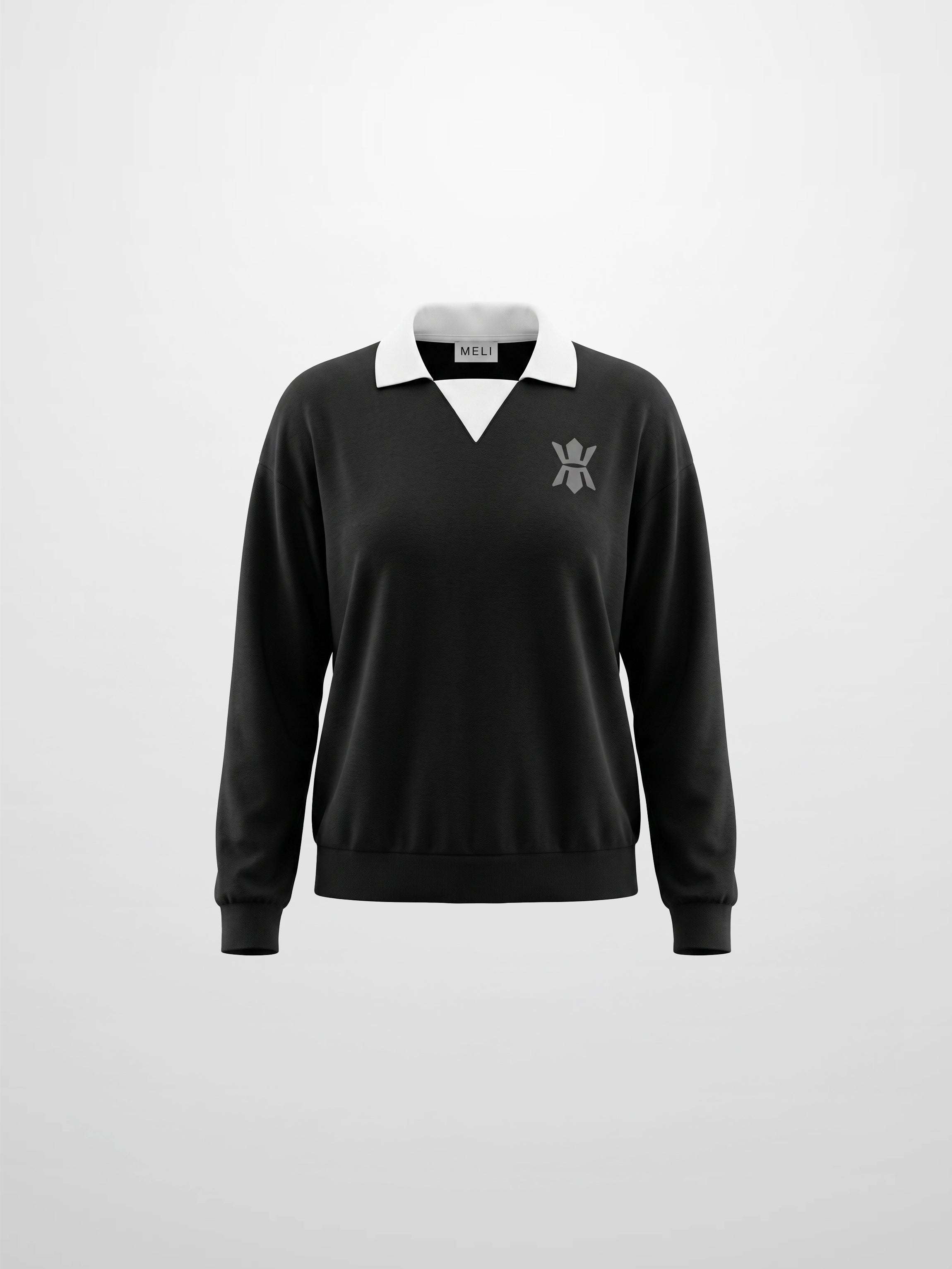 Collared Logo Thin Sweatshirt - Black