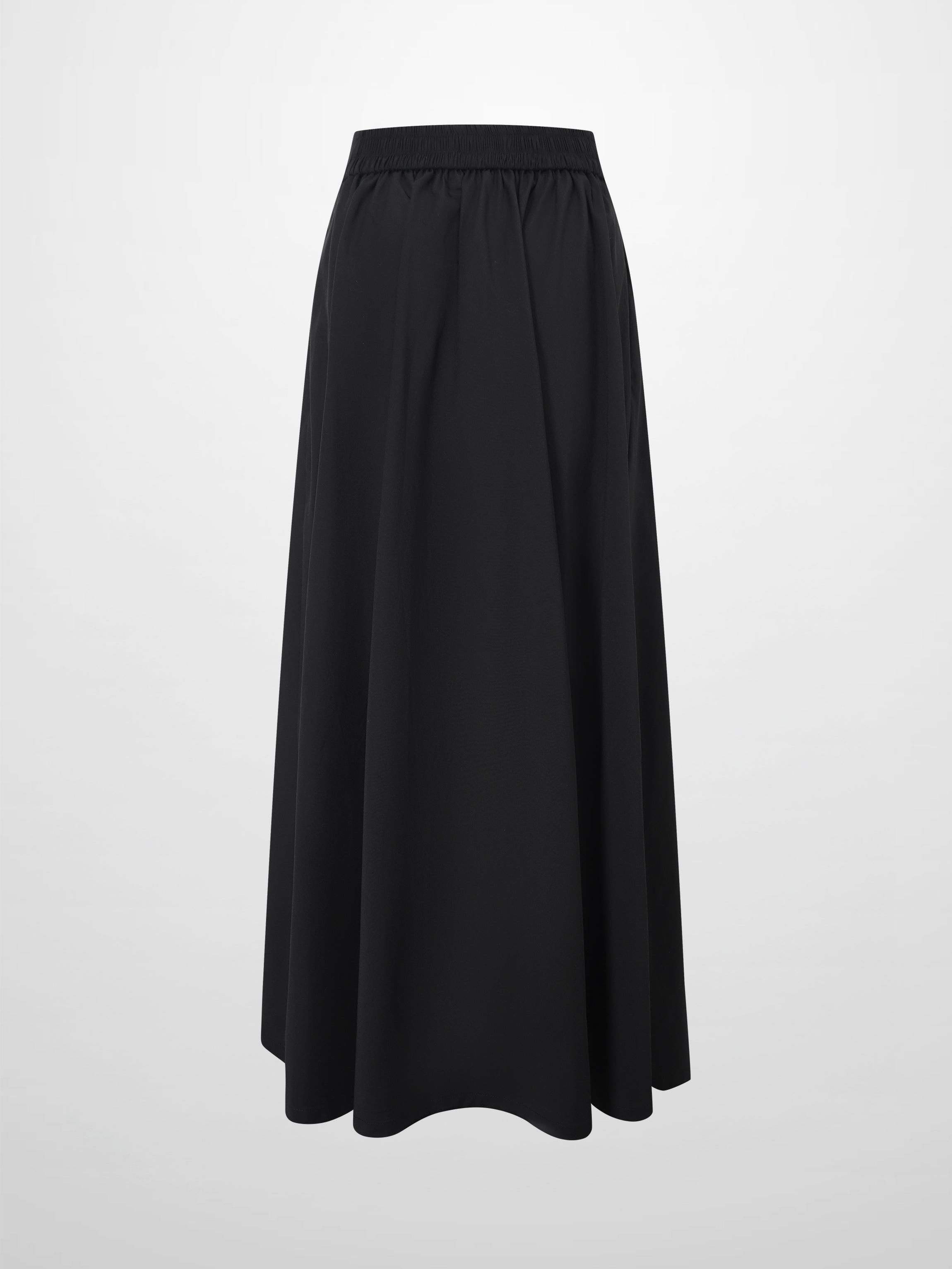Elastic Back Maxi Cotton Blend Skirt-Black