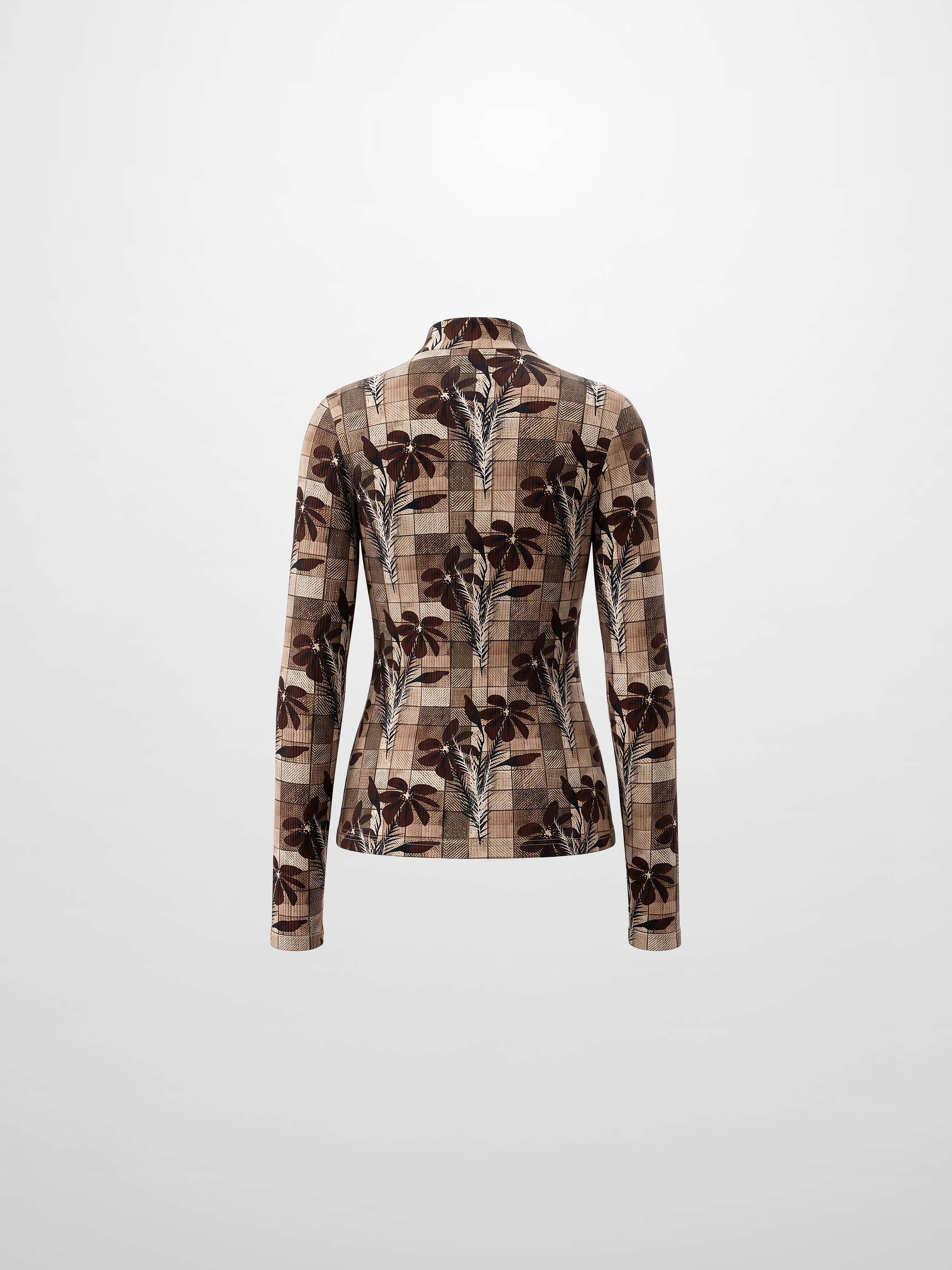 Printed Modal Turtleneck - Brown Plaid