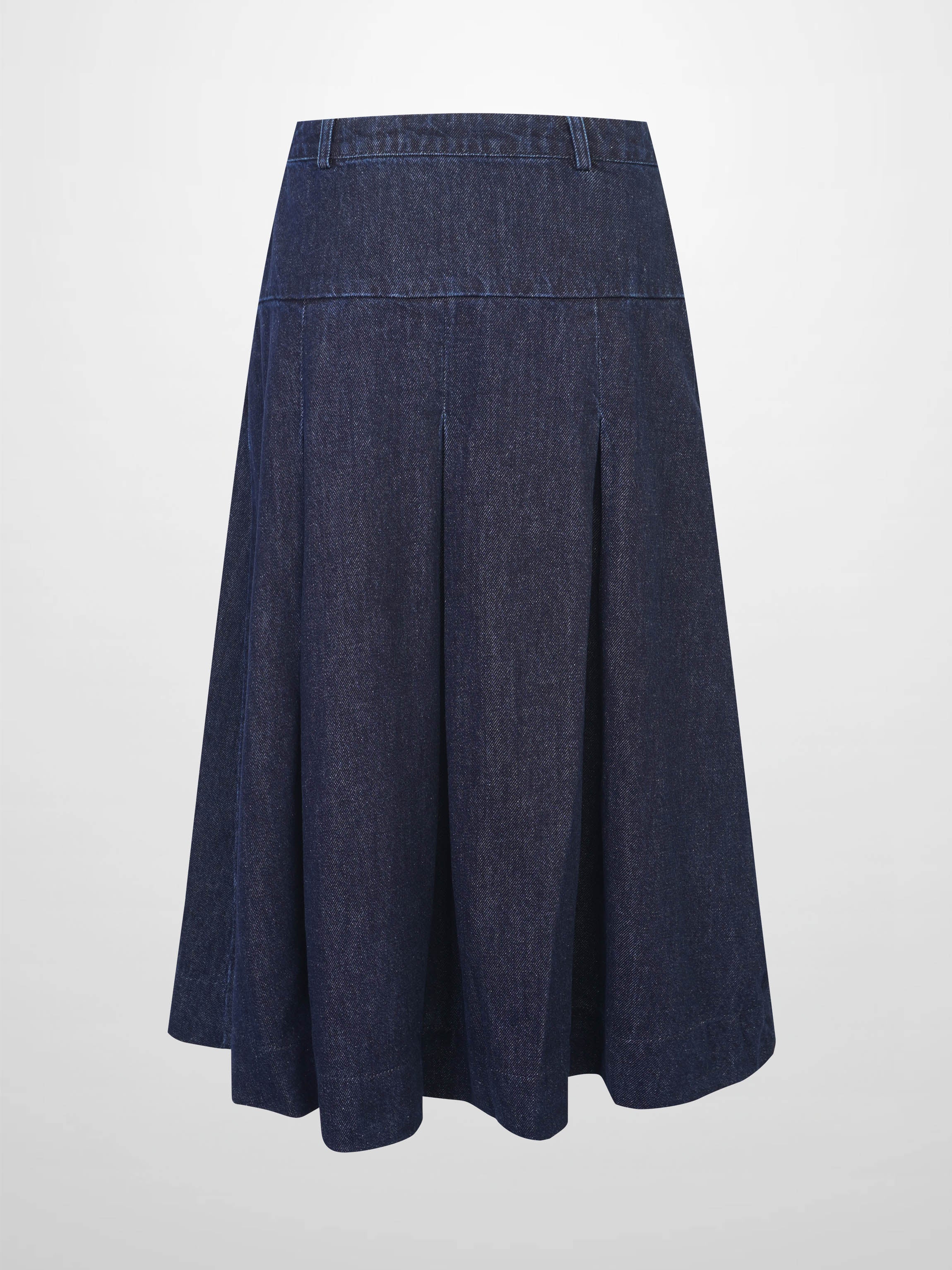 Yoke Pleated Denim Skirt-Blue