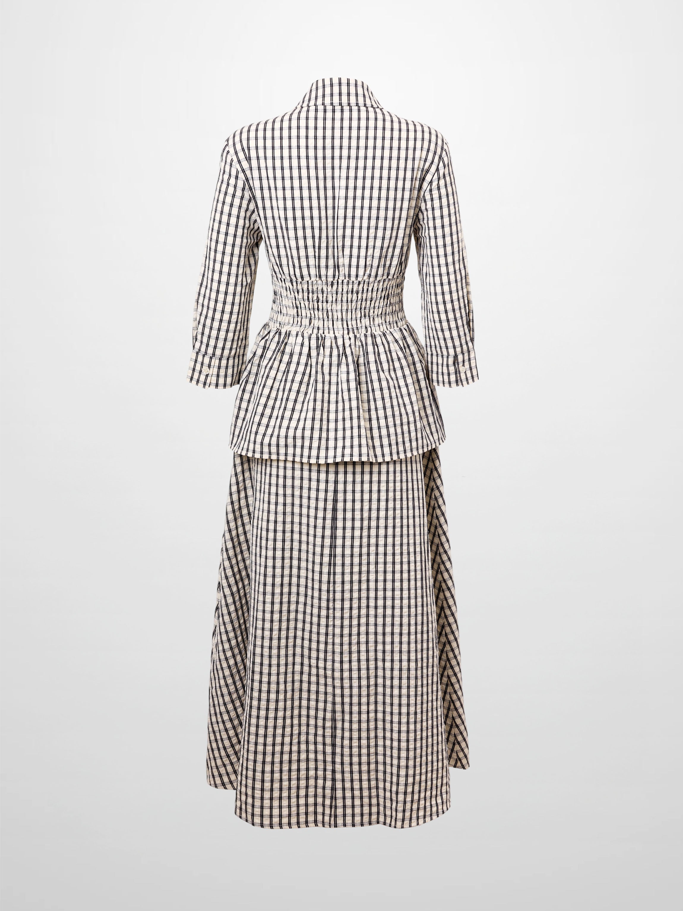 Plaid Peplum Dress-Black and White