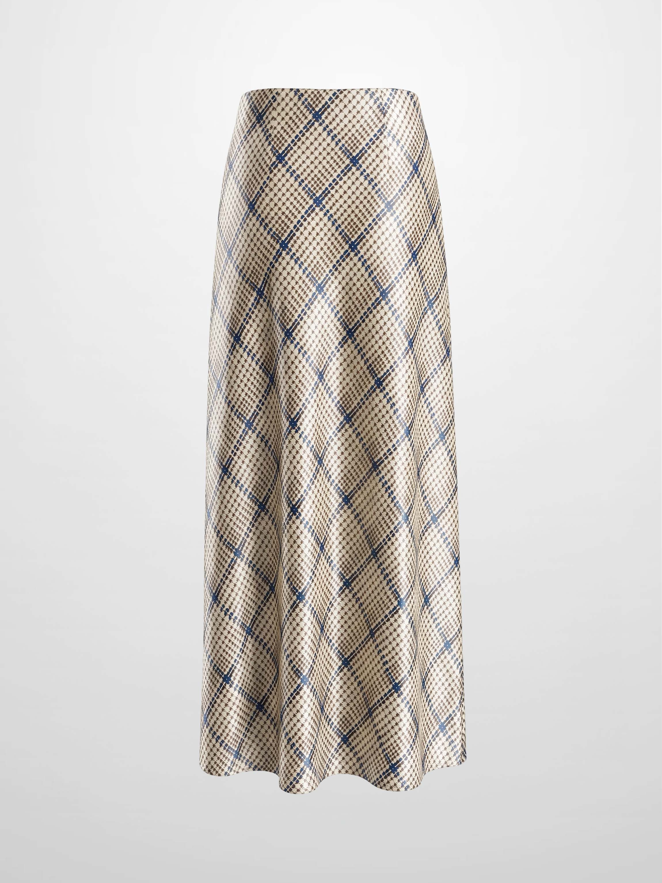 Print Slip Skirt-Brown Houndstooth