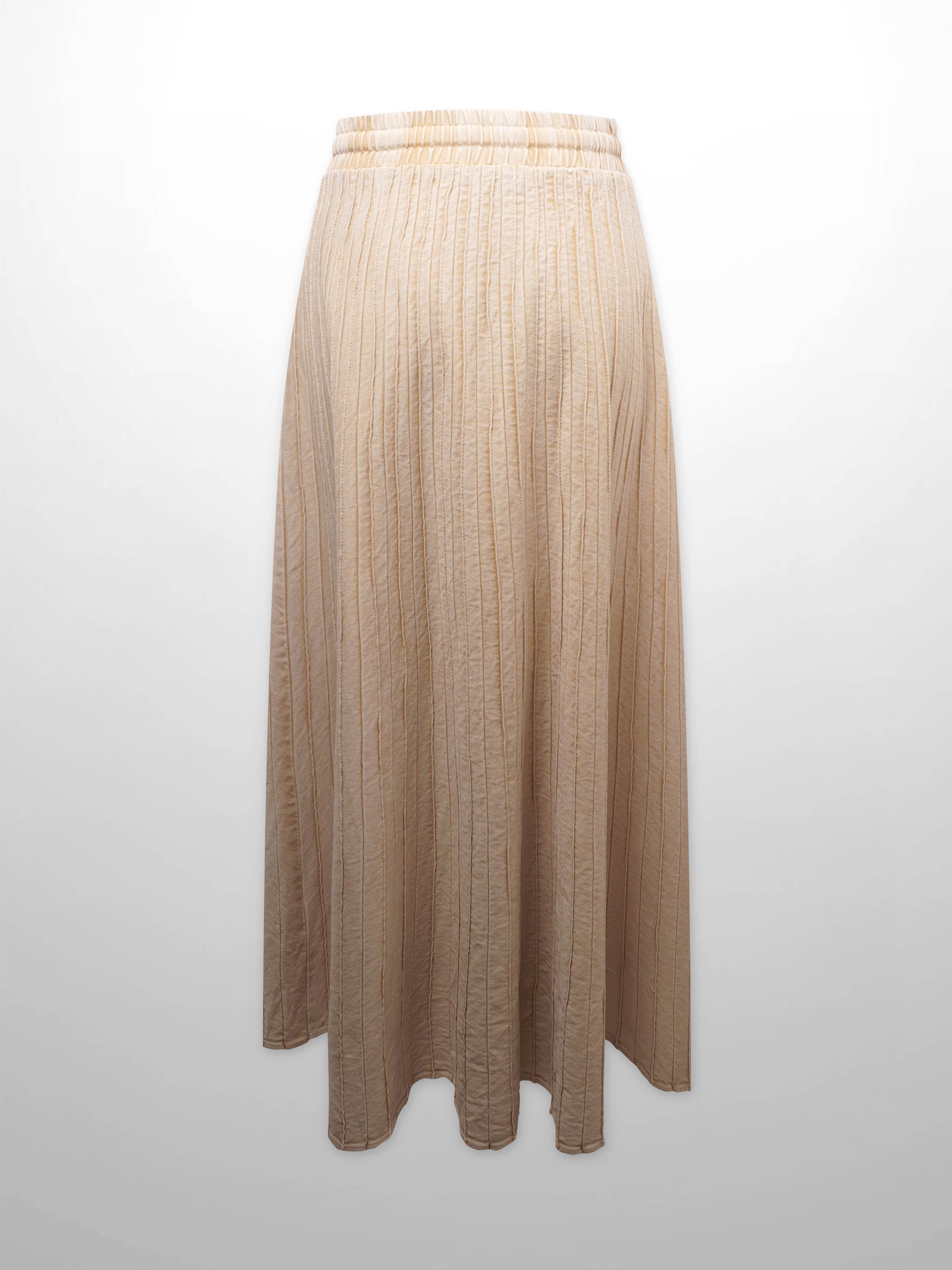 Stitched Micro Pleat Denim Skirt-Tan