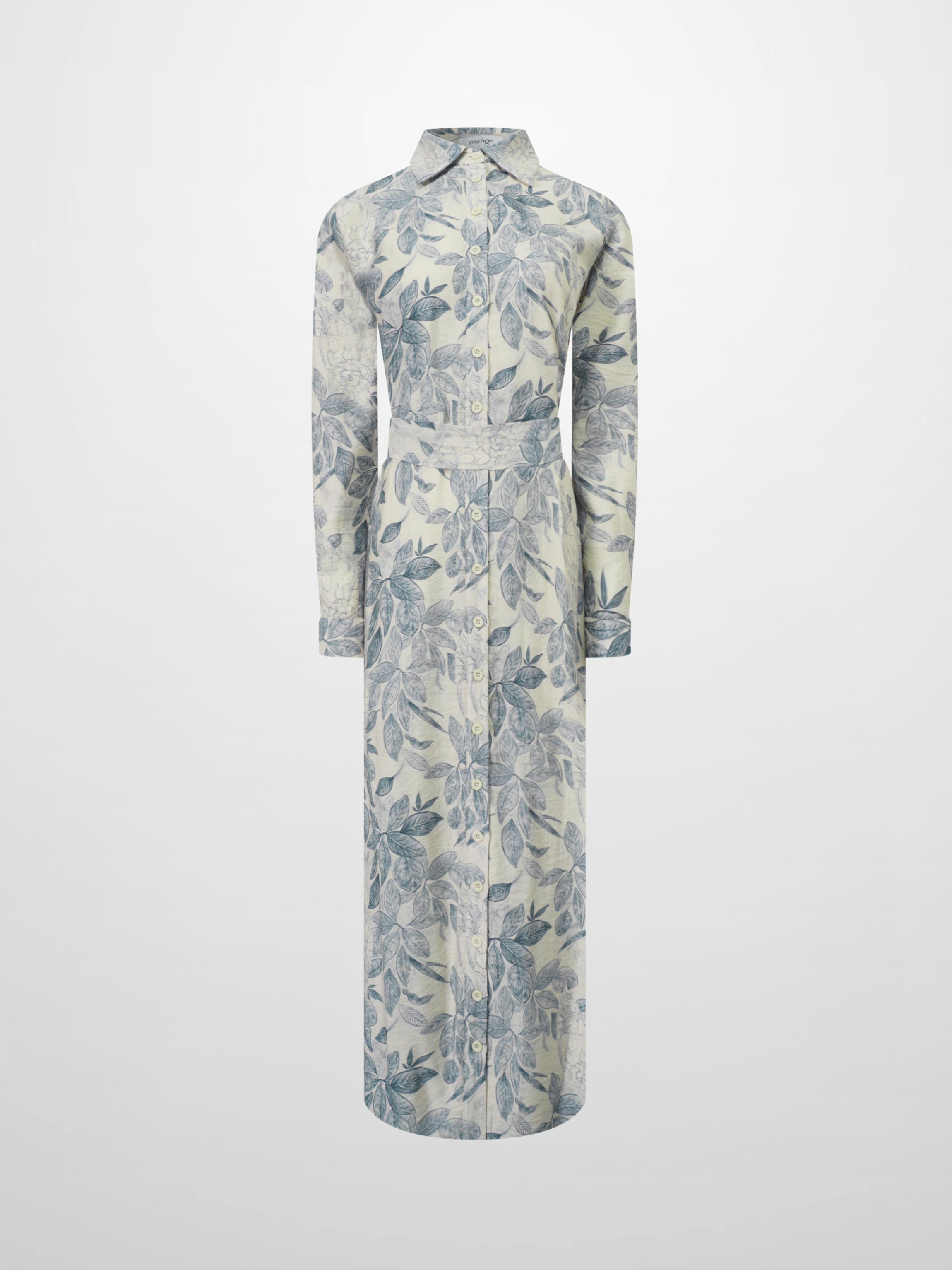 Long Button Down Shirtdress-Blue Leaves