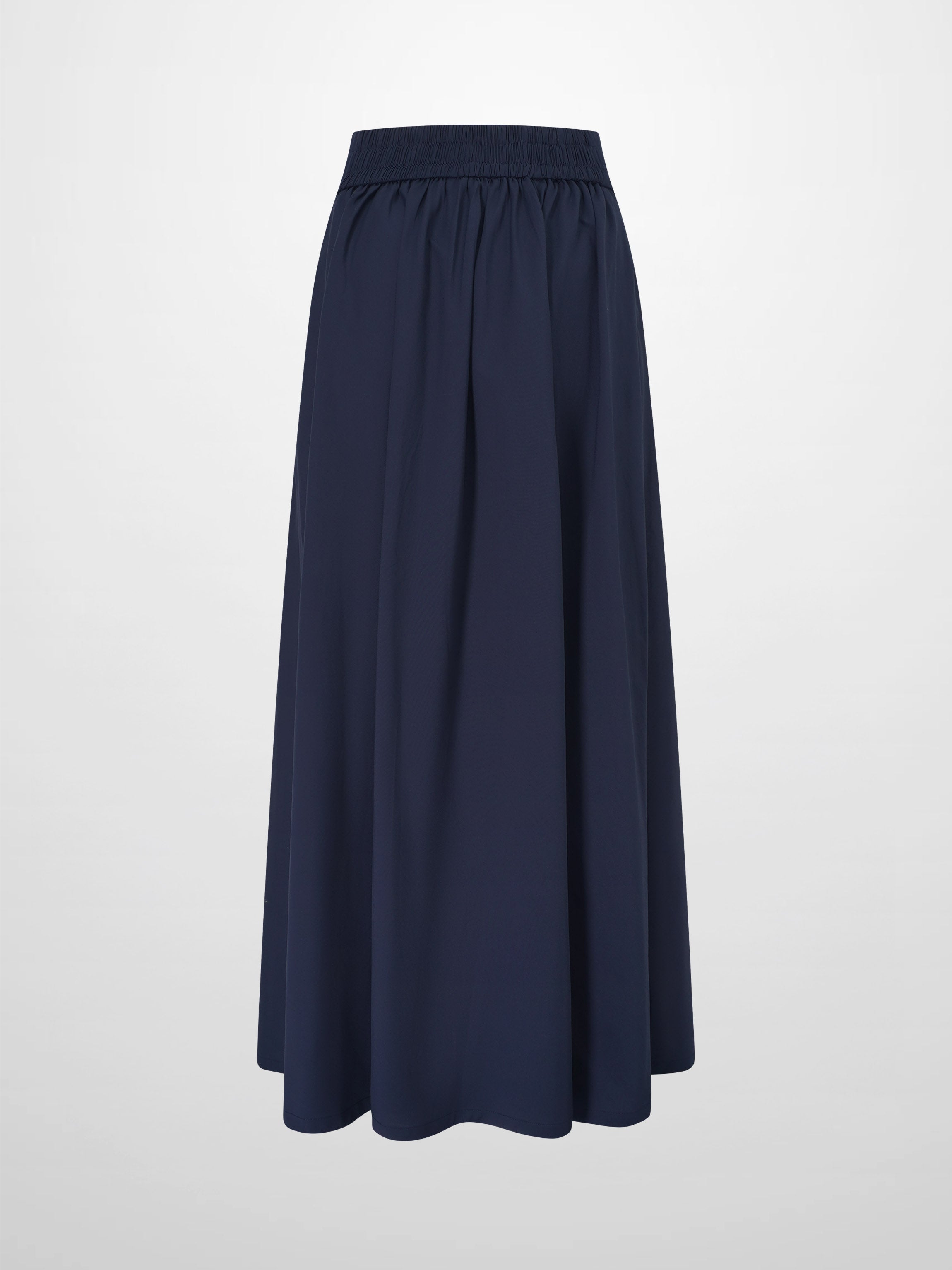 Elastic Back Maxi Cotton Blend Skirt-Navy
