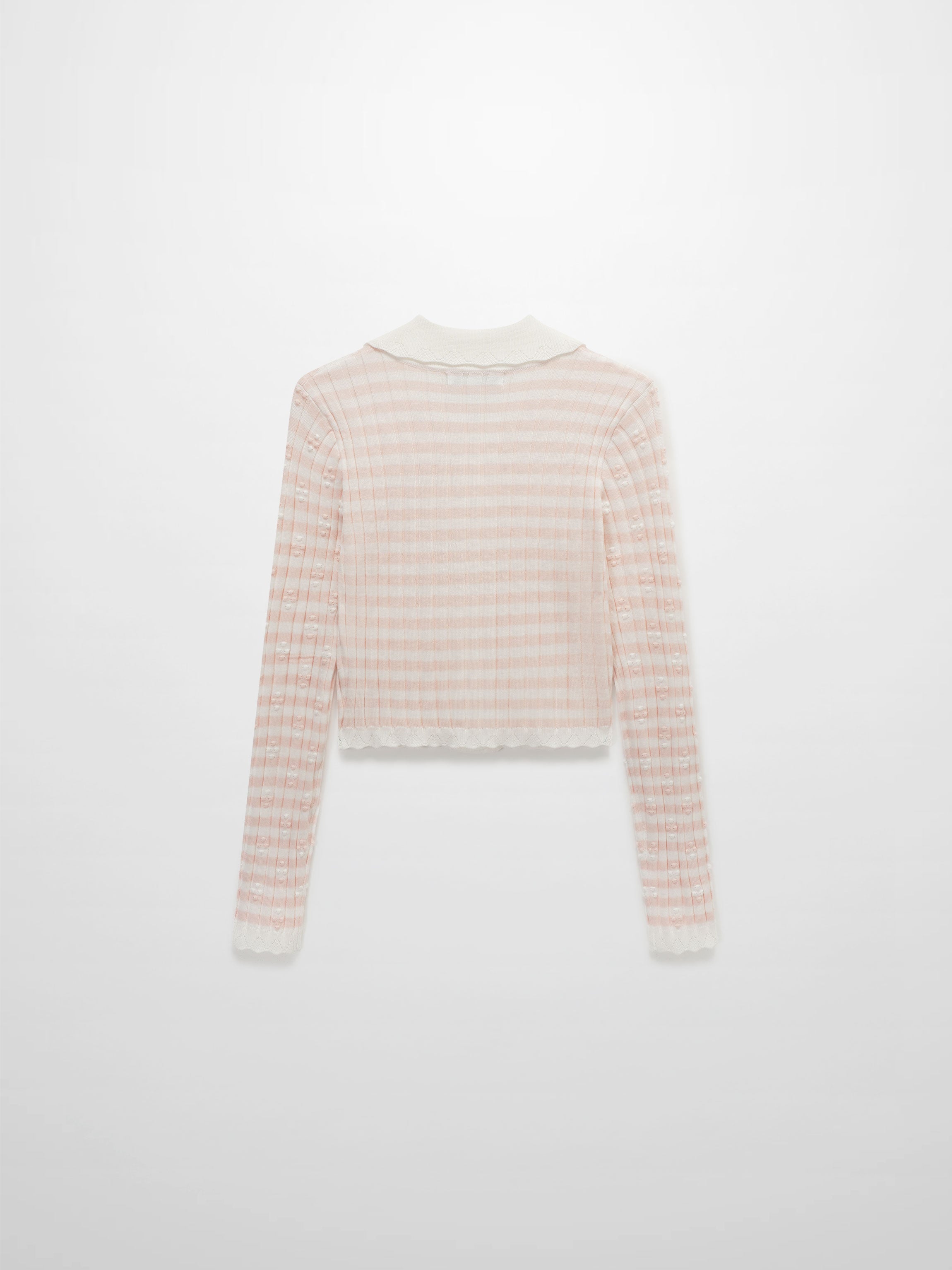 Striped Scalloped Edge Cardigan-Pink/White