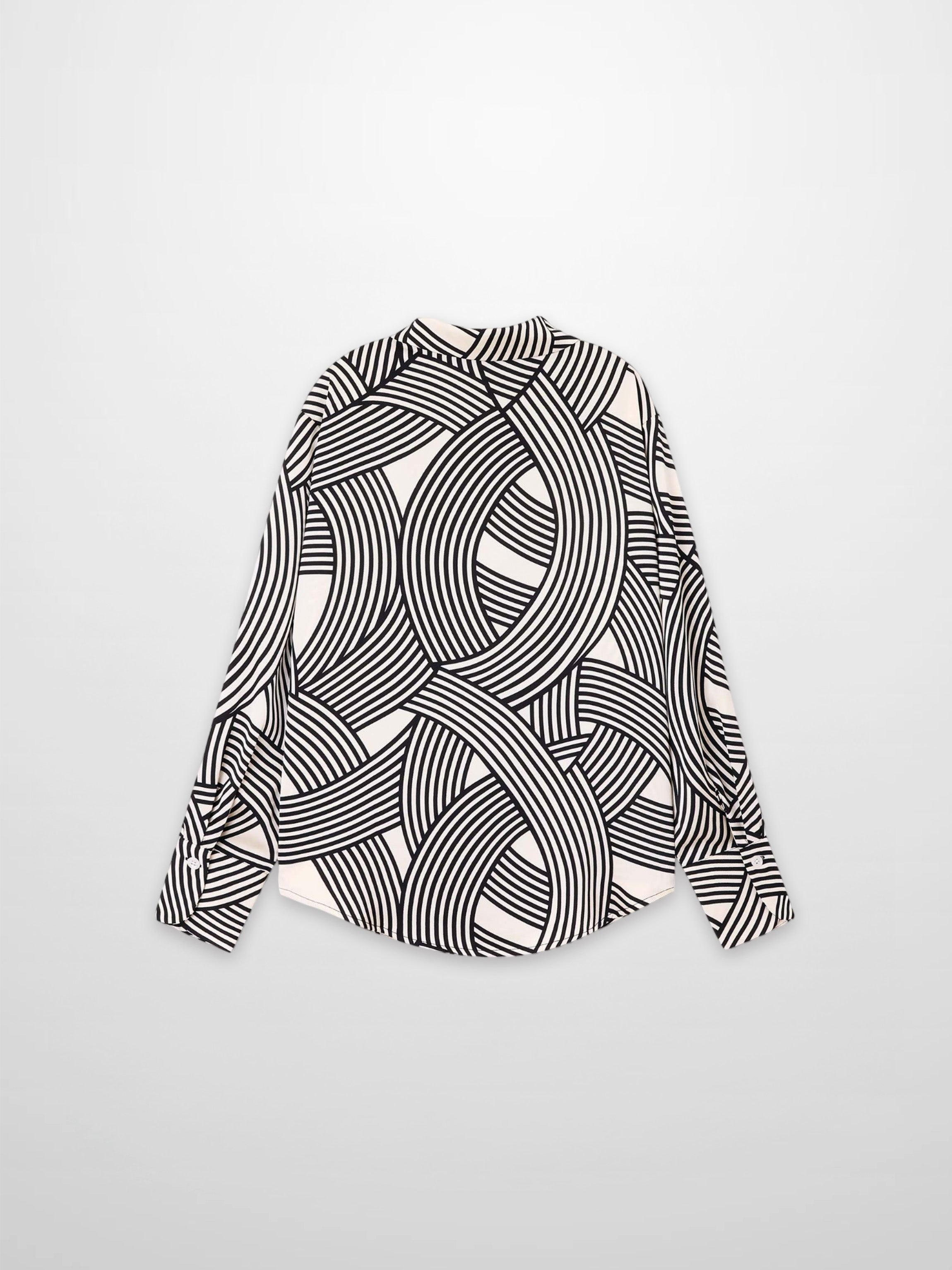 Button Down Print Blouse-Geometric Lines