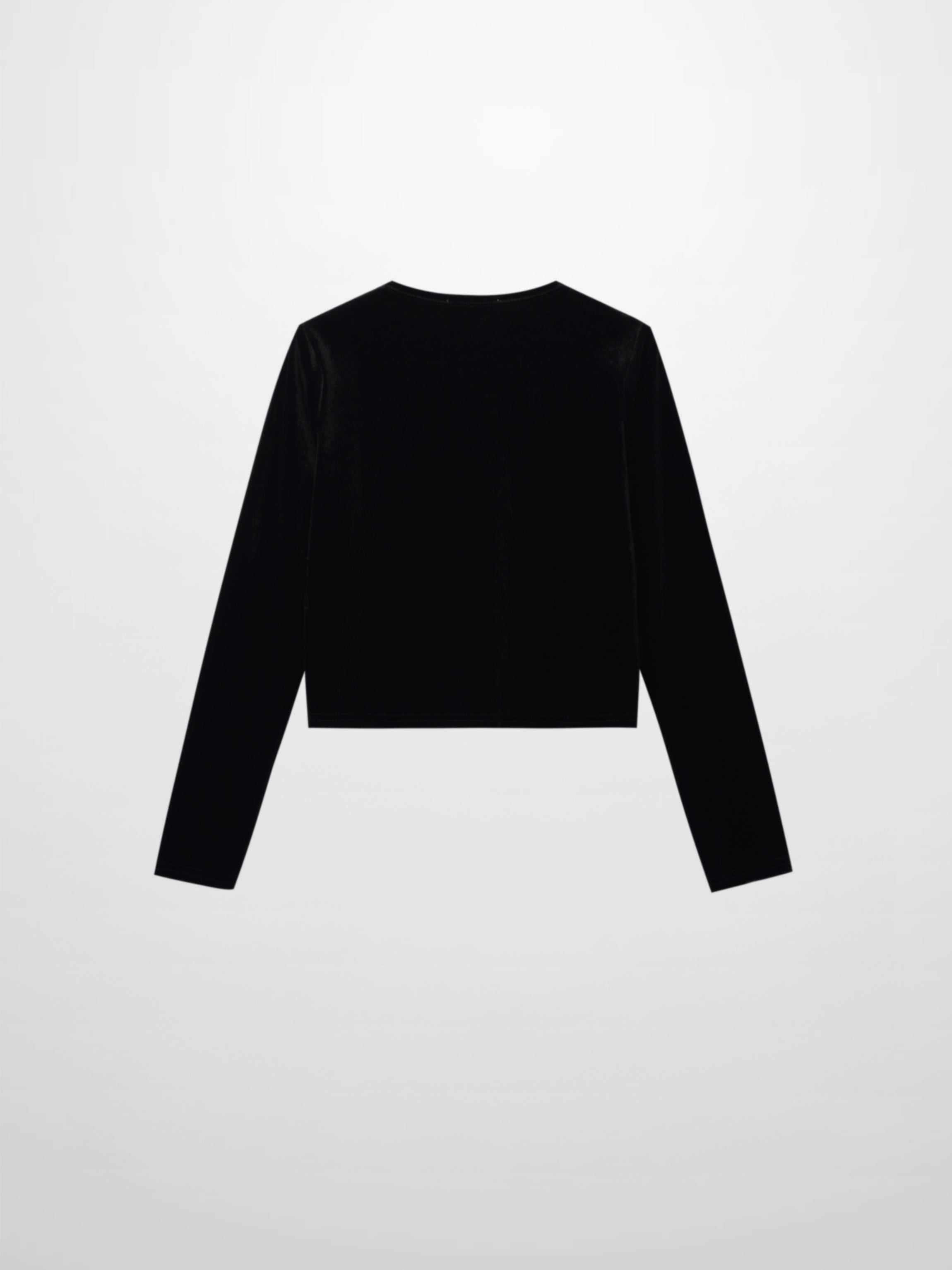 Velour Button Down Crew Cardigan-Black