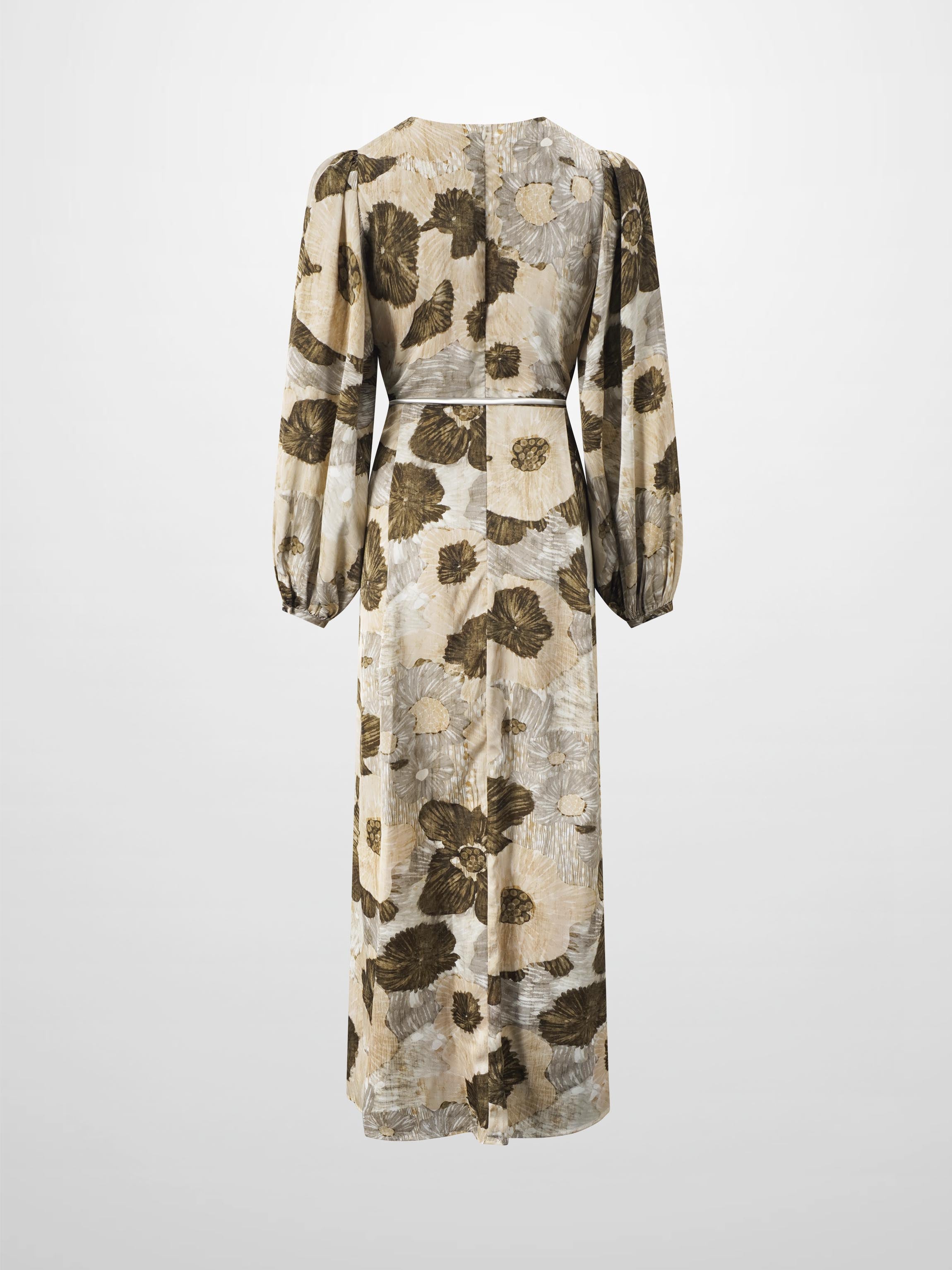 Belted Full Sleeve Dress-Floral