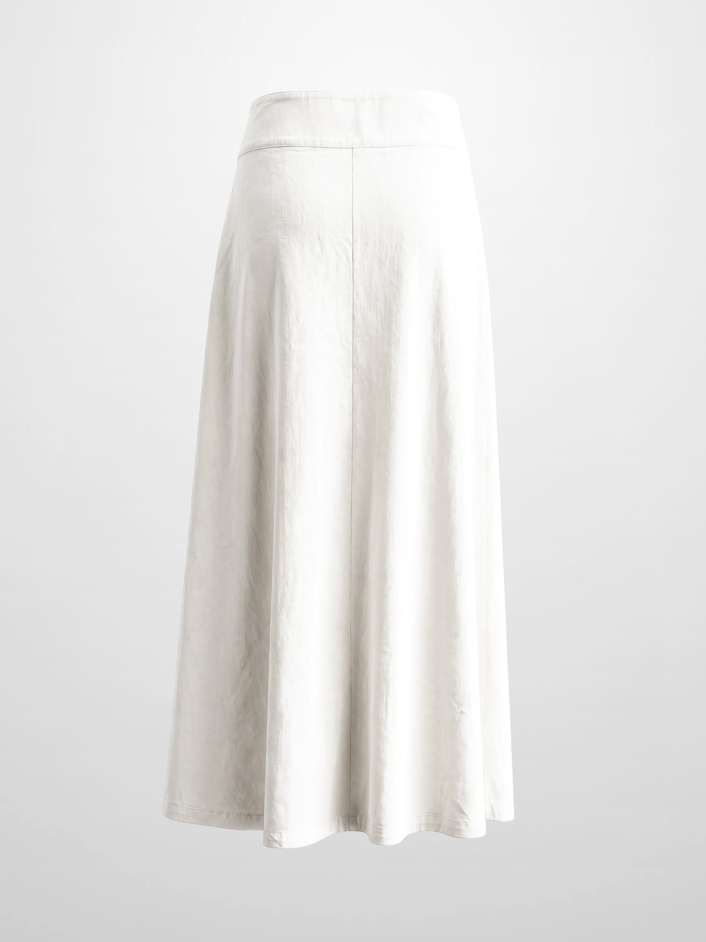 Inverted Yoke Pleat Denim Skirt-White