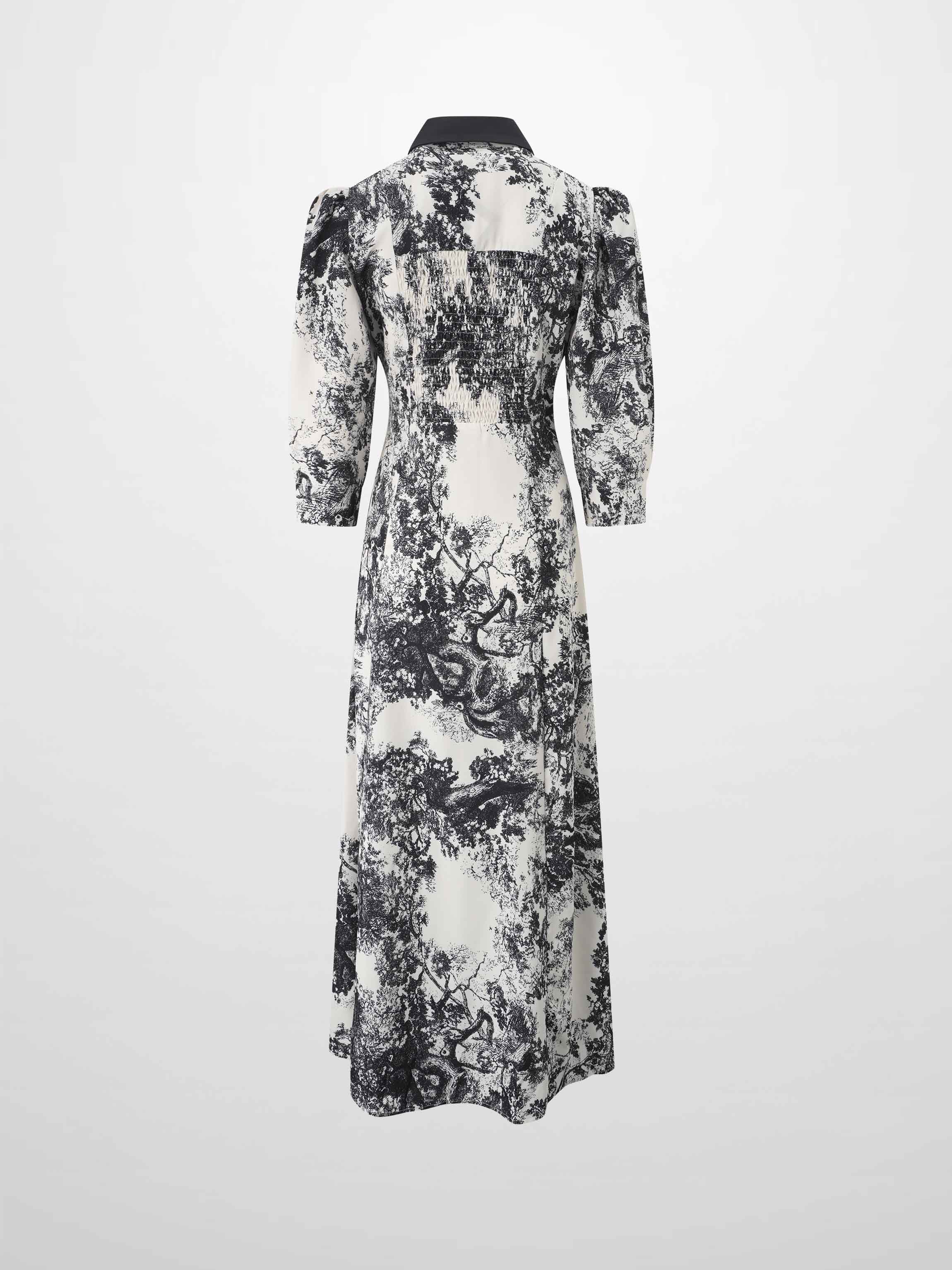 Collared Ruched Back Shirtdress-Navy Toille