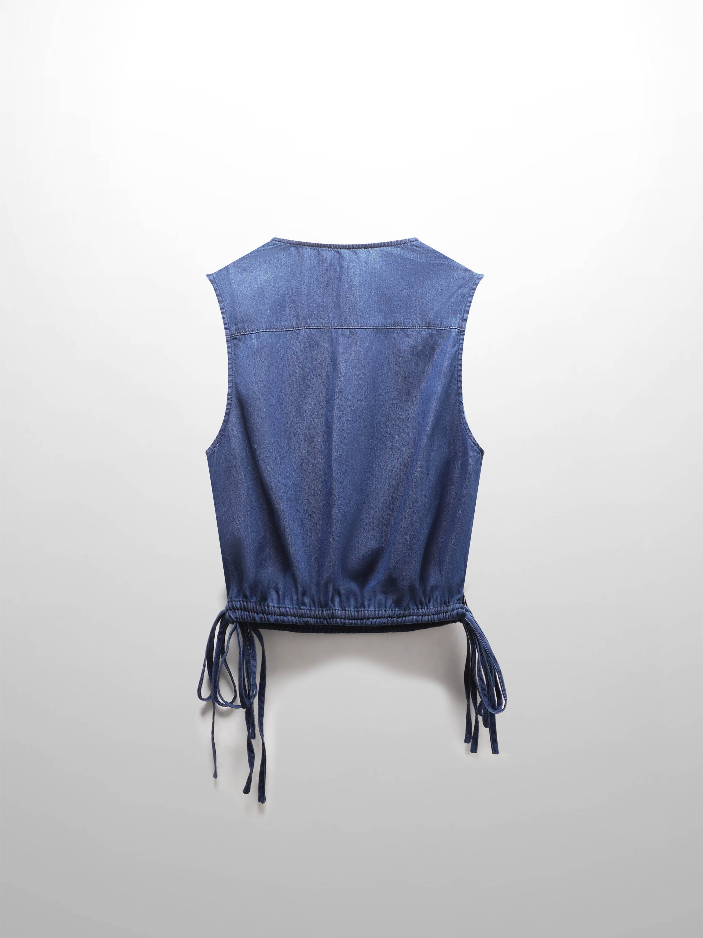 Denim Side Tie V Neck Vest-Blue